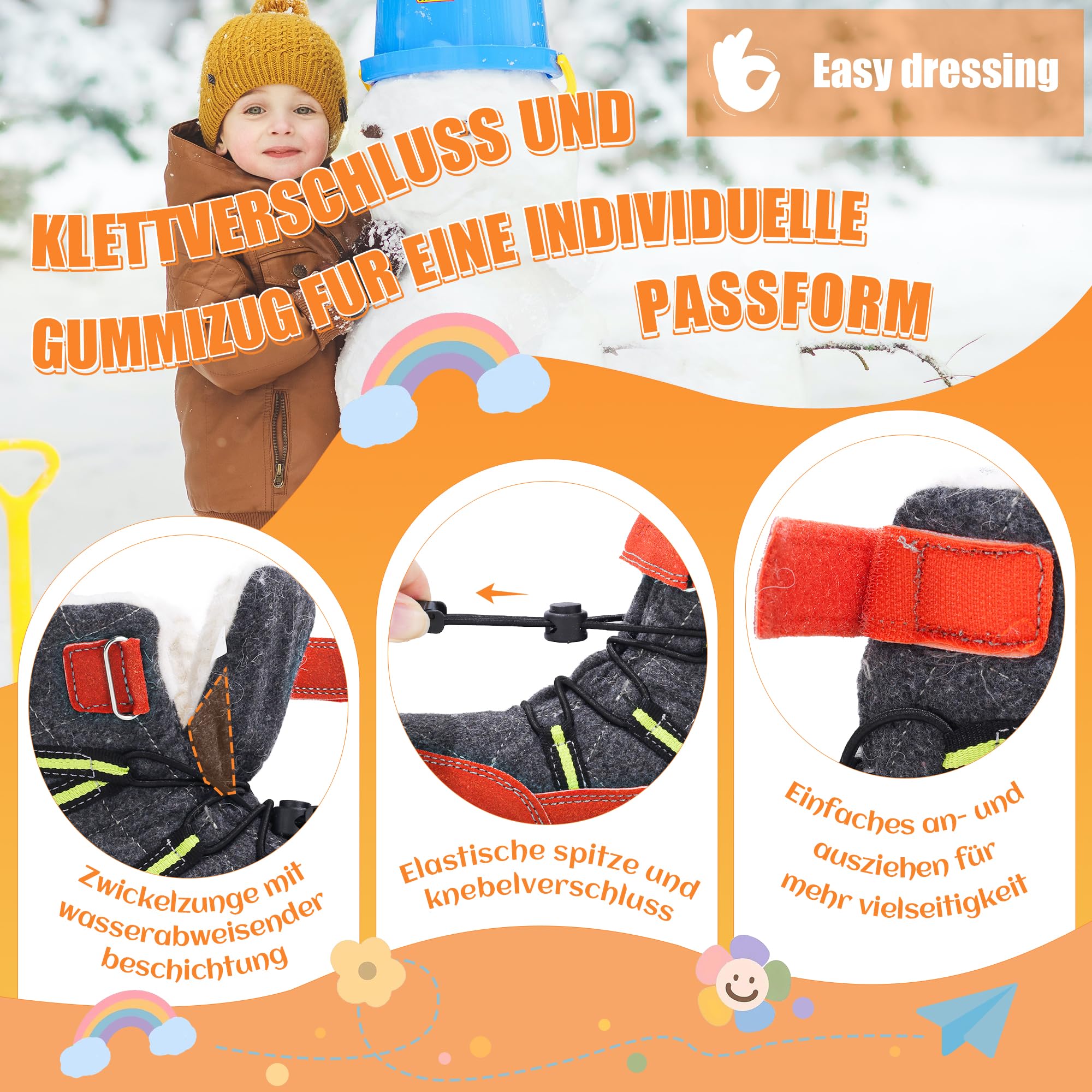 Stivali da Neve Bambini Scarpe Invernali di Lana Calde Antiscivolo Traspirante Escursionismo Scarponi da Ragazzi