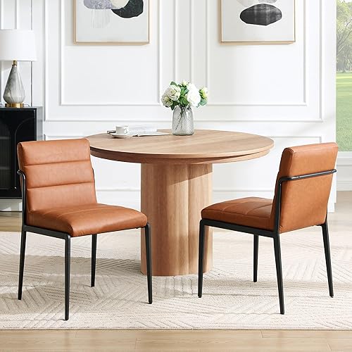 Miniatura 6 de Juego de 2 sillas de comedor modernas, tapizadas de piel sintética con respaldo acolchado y patas de metal, sillas decorativas sin brazos para