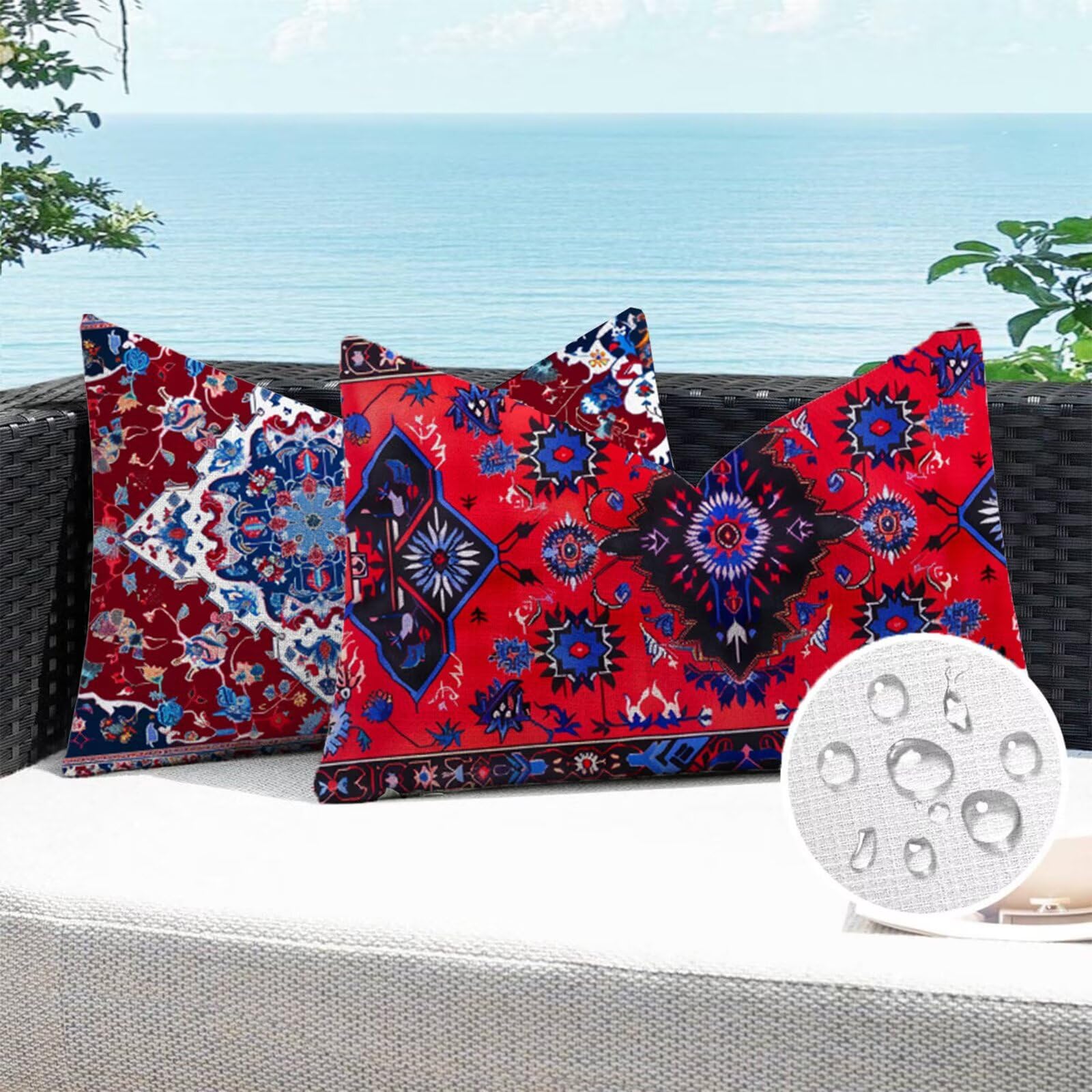 Outdoor Kissen Dunkelblau Kissenbezug 60x80,2 Stück Rechteckig Wetterfest Kissenbezüge Mandala Dekokissen mit Unsichtbarer Reißverschluss,Doppelseitig Druckdesig,Terrassen Balkon Deko Kissen Y2-300