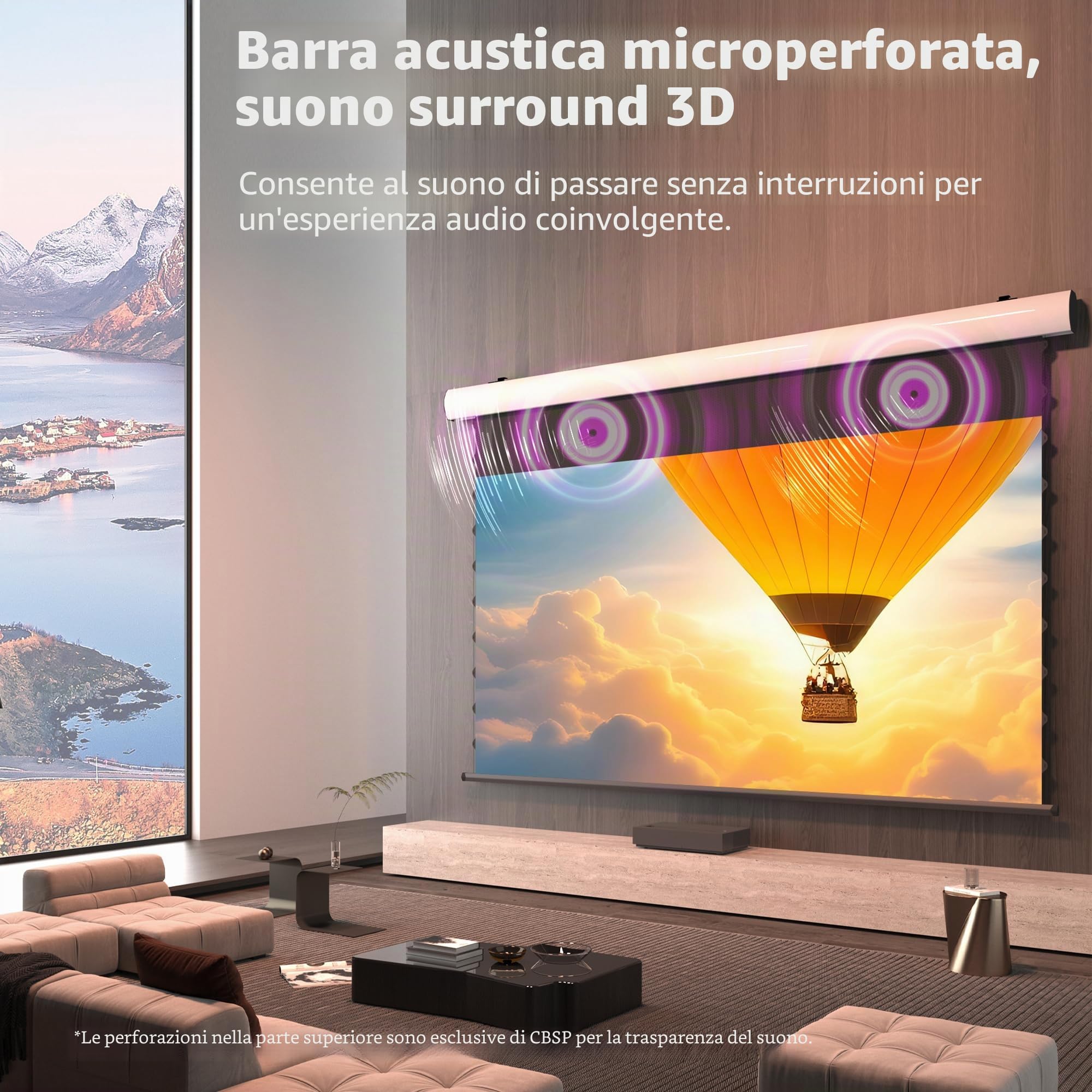 CBSP - Schermo a discesa motorizzato Deluxe, involucro in alluminio bianco 4K/8K, schermo CLR da incasso a soffitto, compatibile con proiettore Lumen fino a 1800 ANSI UST (100")