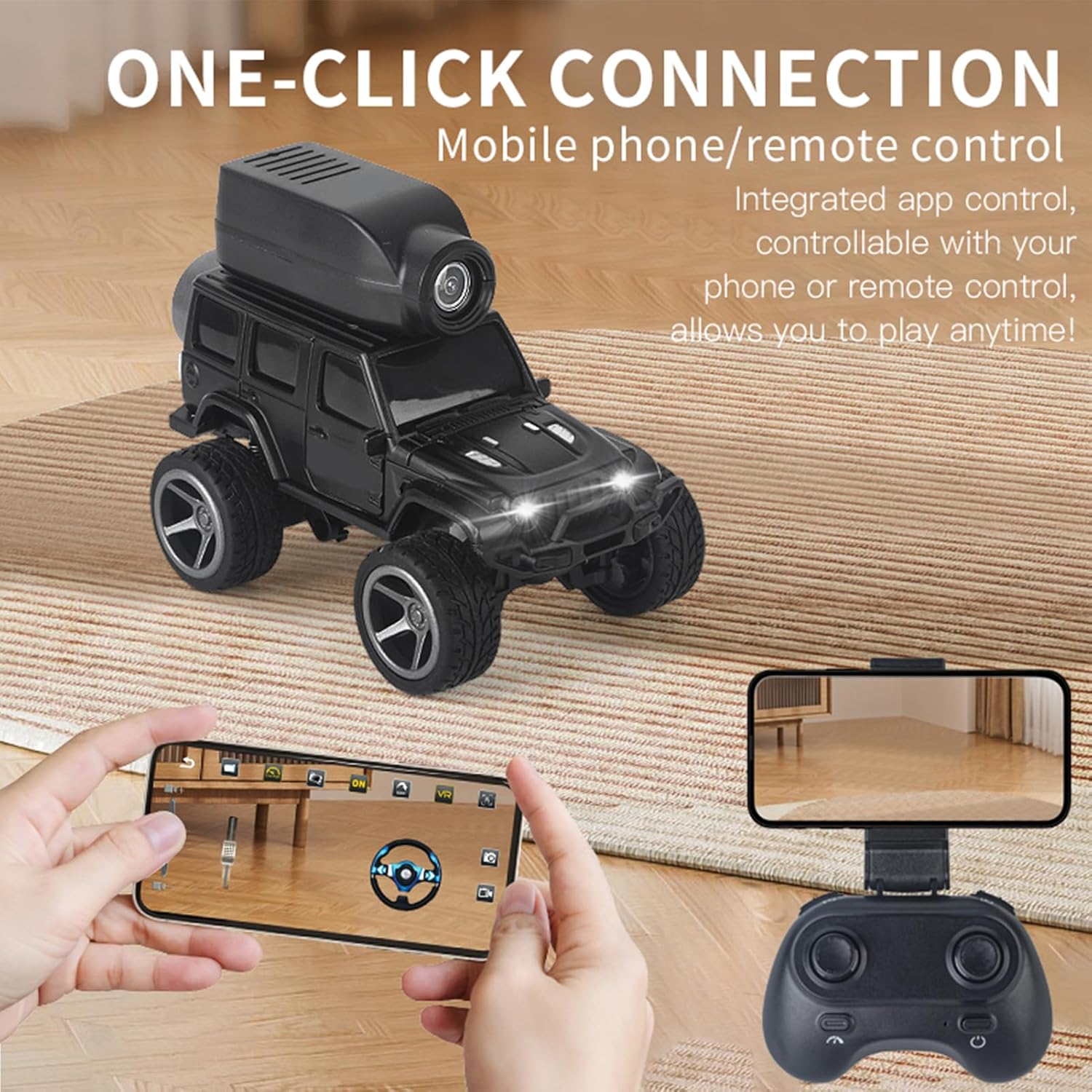 Mini RC Crawler, 1:64 Alloy RC Crawler with 480P Camera, WiFi APP Control, Gravity Sensing, Auto Demo, Cruise Control, Lights, Photo Video, 2.4GHz Mini Vehicle for Teens Adults (Black)