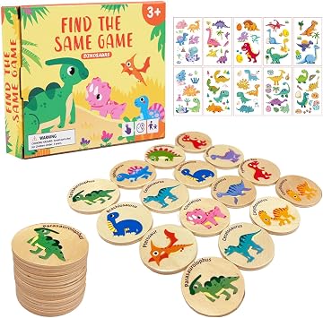 Ludihive Mémory Dinosaures en Bois Naturel 24 Pièces avec Sac et Autocollants
