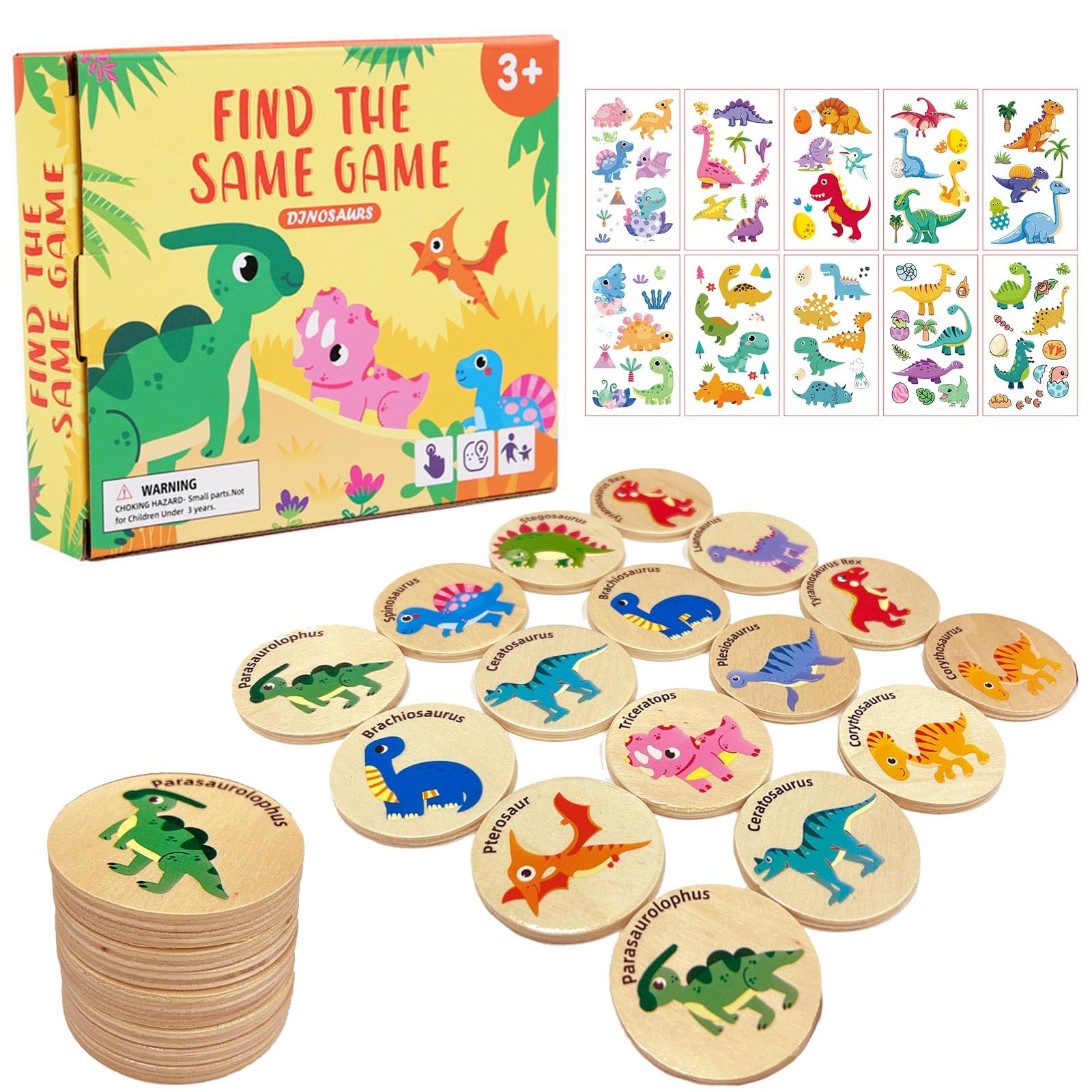 Gioco di Memoria con Coppie di Dinosauri, 24 Pezzi Gioco di Memoria con Coppie di, Gioco di memoria a coppie Giocattoli Montessori per Bambini dai 3 anni in su con 10 adesivi di dinosauri