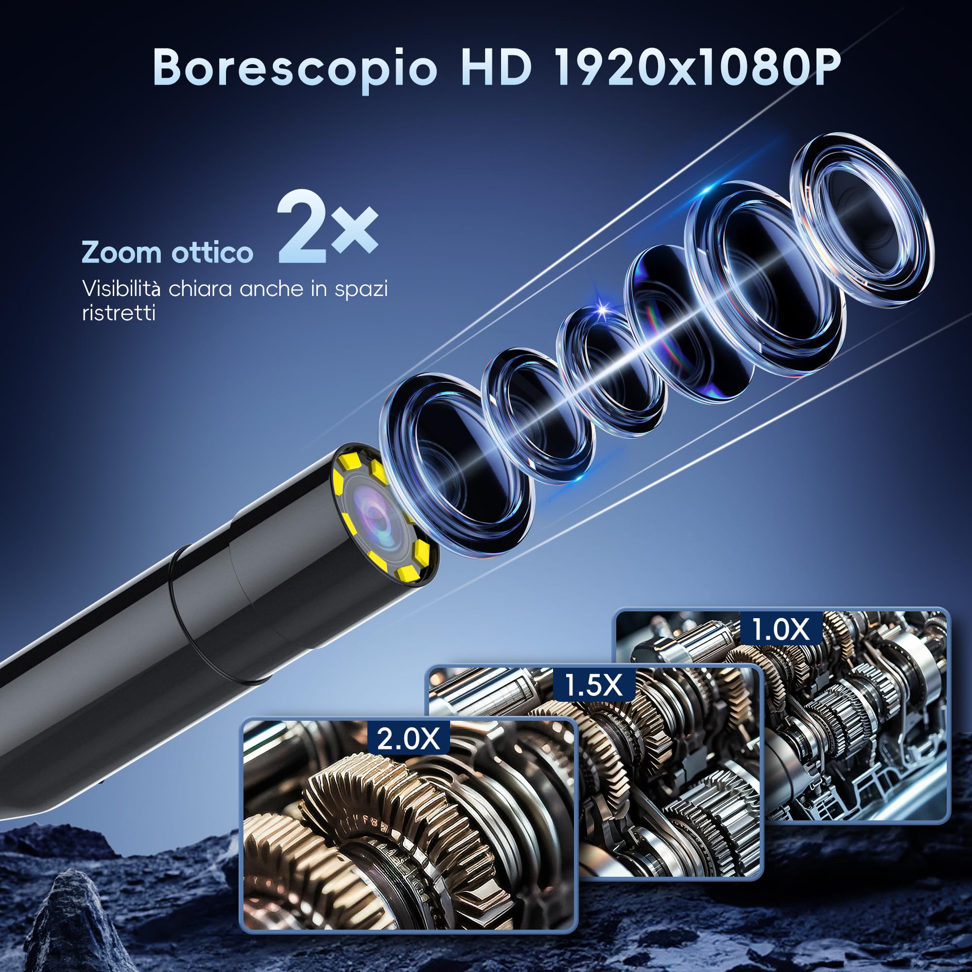 10m Industriale Endoscopio, Telecamera Ispezione Borescope HD 1080P con 8 Luci LED, Strumento Idraulico Impermeabile IP67 per Fognature con Schermo IPS 4.3", Cavo Semi-Rigido per Auto e Idraulica