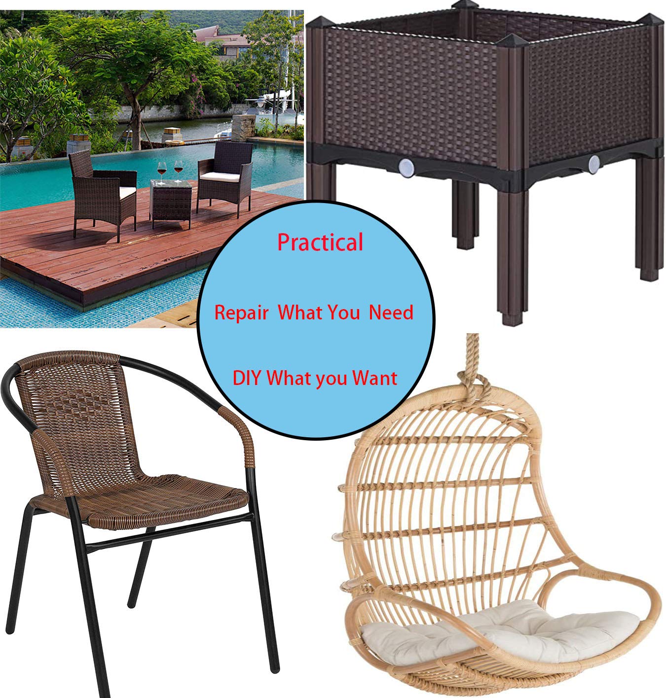 Baufooer Wicker Repair Kit,Flat Smooth Coffe Color Synthetic Rattan