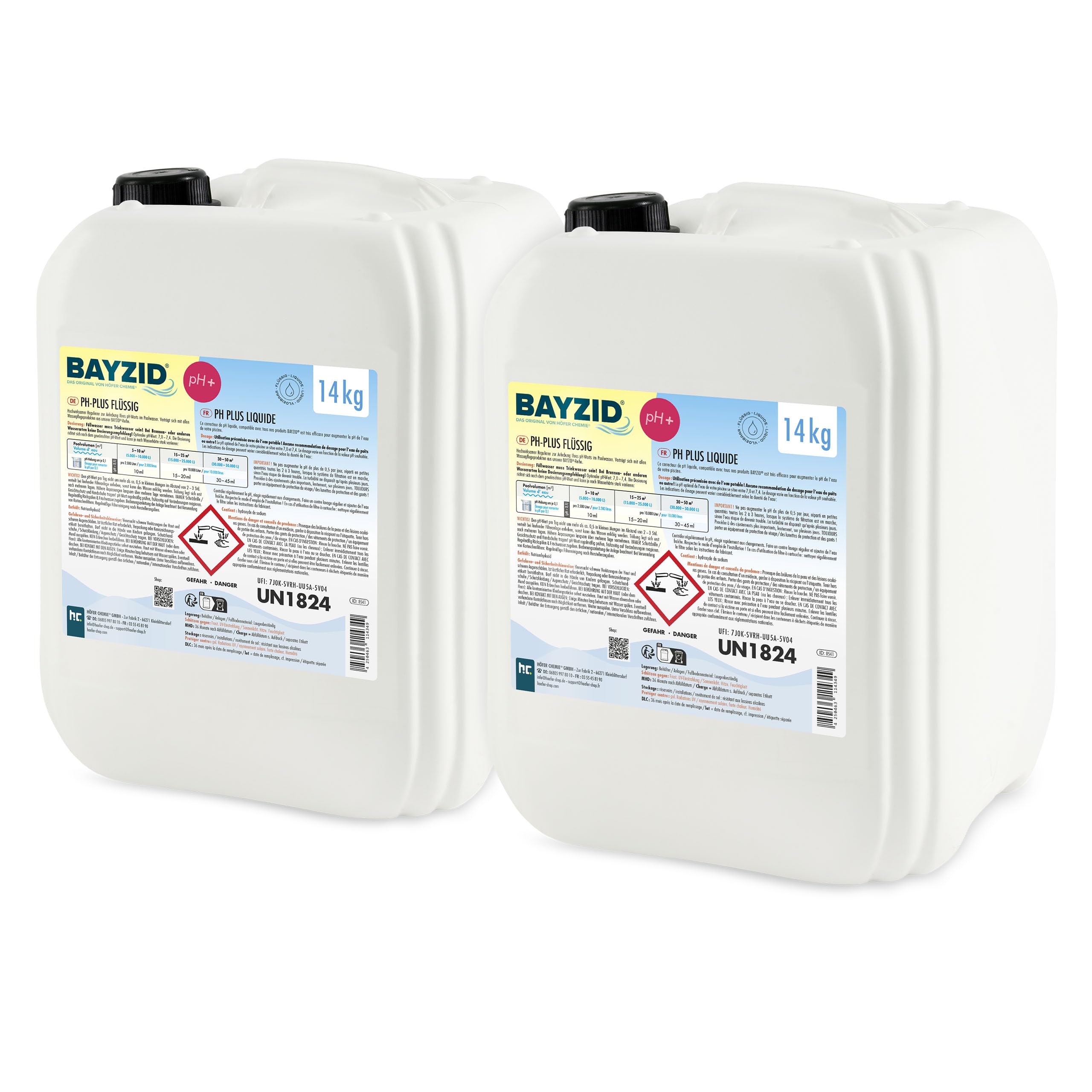 Bayzid pH Plus Liquide 2 x 14 kg - Augmenteur de pH pour Piscine | Compatible Tous Traitements - Qualité Pure et Stable - Remonte le pH en Douceur - Protège les Équipements