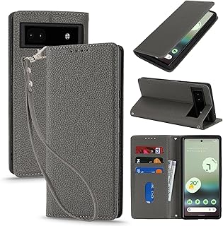 【Hamany】 対応 pixel 6a ケース 手帳型 グーグルピクセル6a ケース カード収納 横置きスタンド機能 マグネット内蔵 ストラップ穴付き ピクセル6aケース 耐衝撃 耐久性 耐摩擦 携帯カバー -グレー