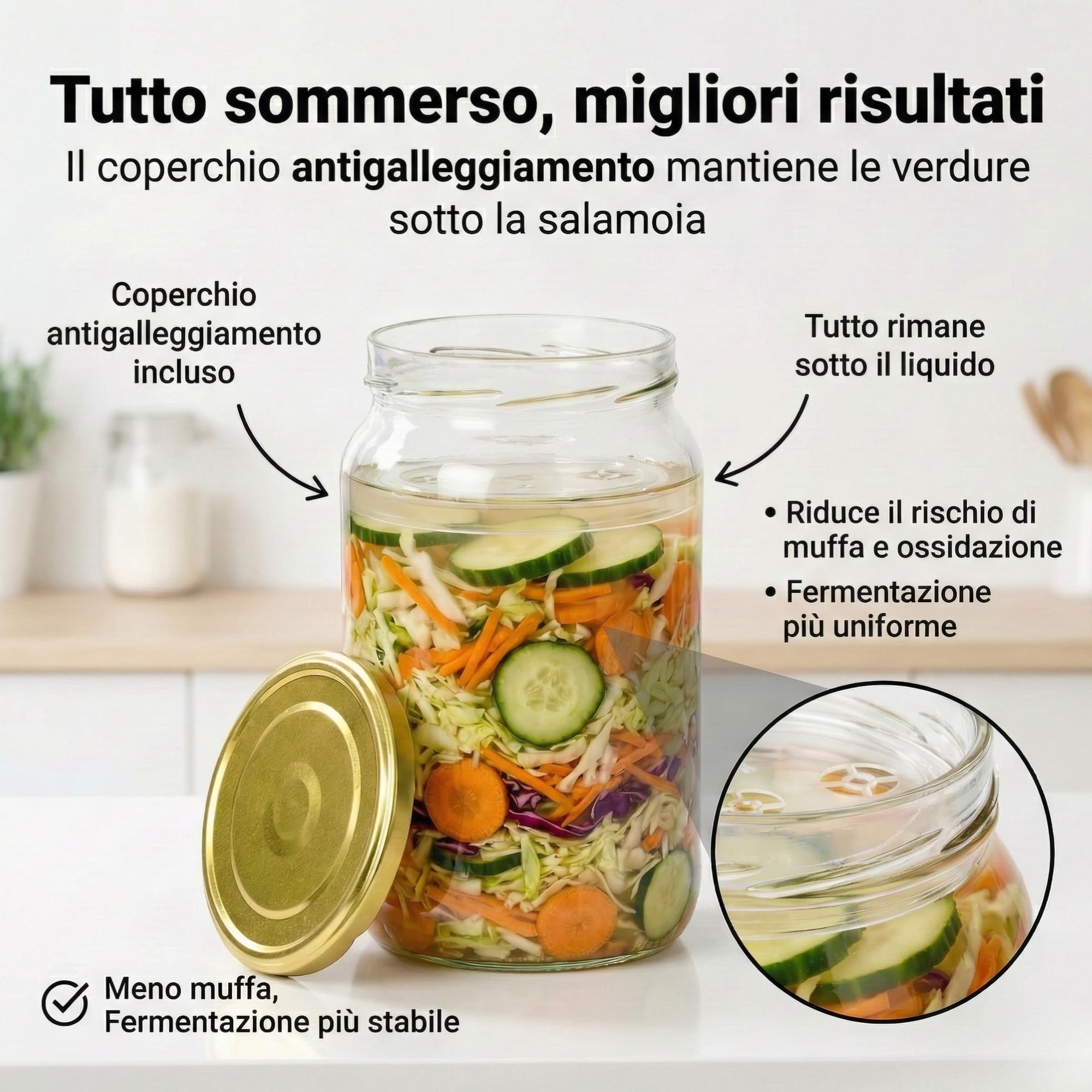 myFERMENTS - Barattoli di Vetro con Coperchio | Contenitori Grandi 1,96L per Sottaceti e Conserve | Ideali per Kombucha, Kimchi e Kefir | Chiusura Ermetica, Antiodore, Trasparente, 1966 ml, Vetro