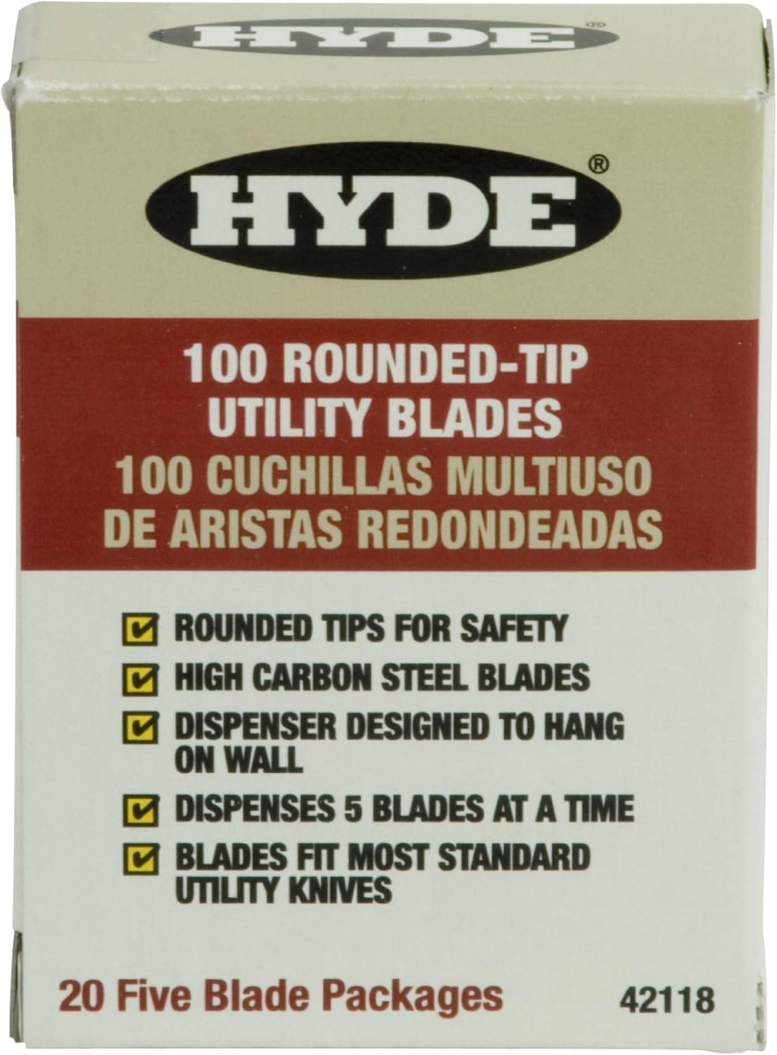 HYDE 42118 Heavy Duty (.025) Round Tip Utility Blades, 100 Pack