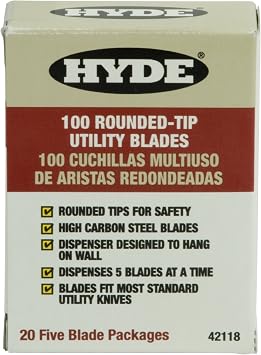 HYDE 42118 Heavy Duty .025 Round Tip Utility Blades, 100 Pack