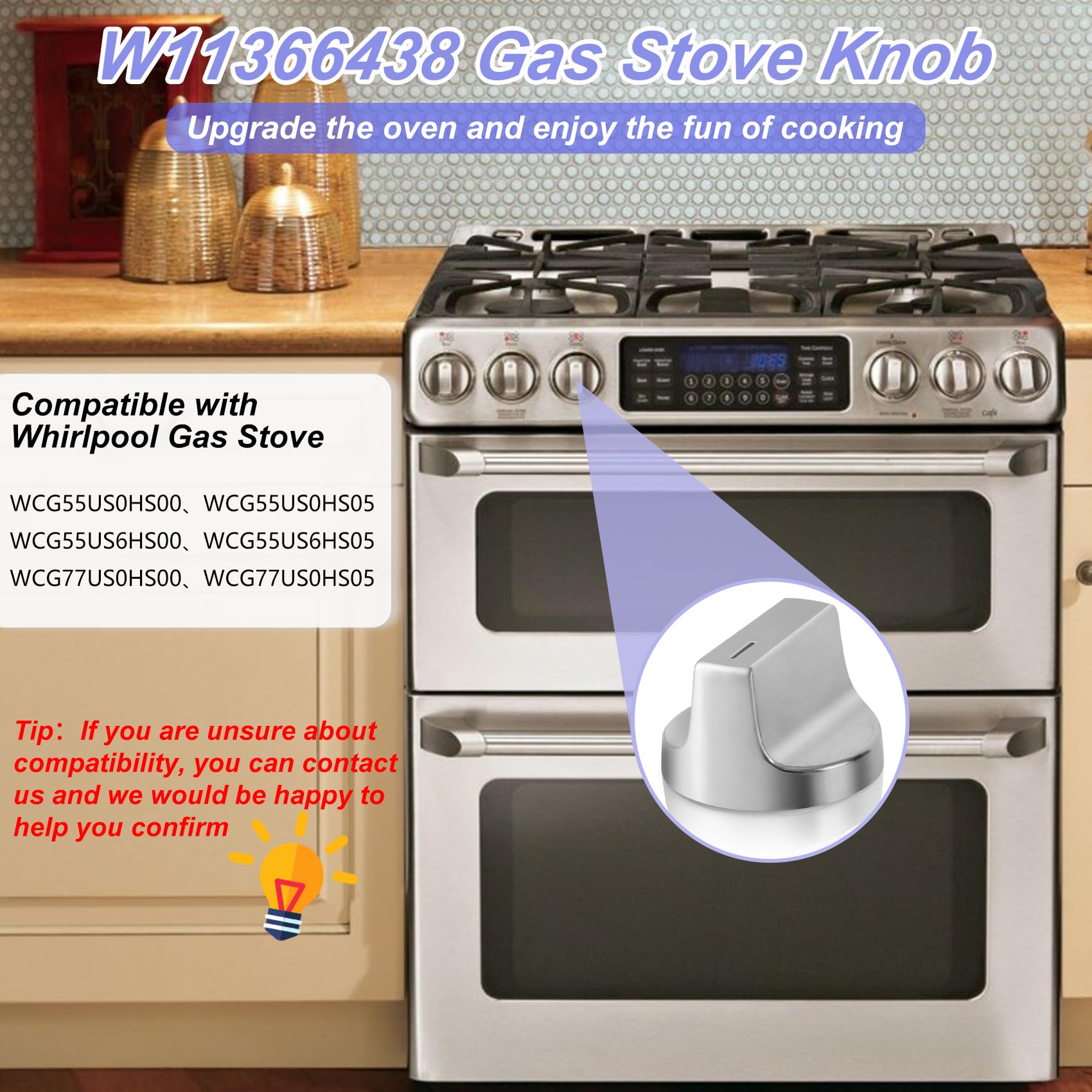 5 Pack Gas Stove Knobs Silver - W11366438 Replacement Knobs For Whirlpool Cooktops, Compatible With WCG55US0HS00 Etc.