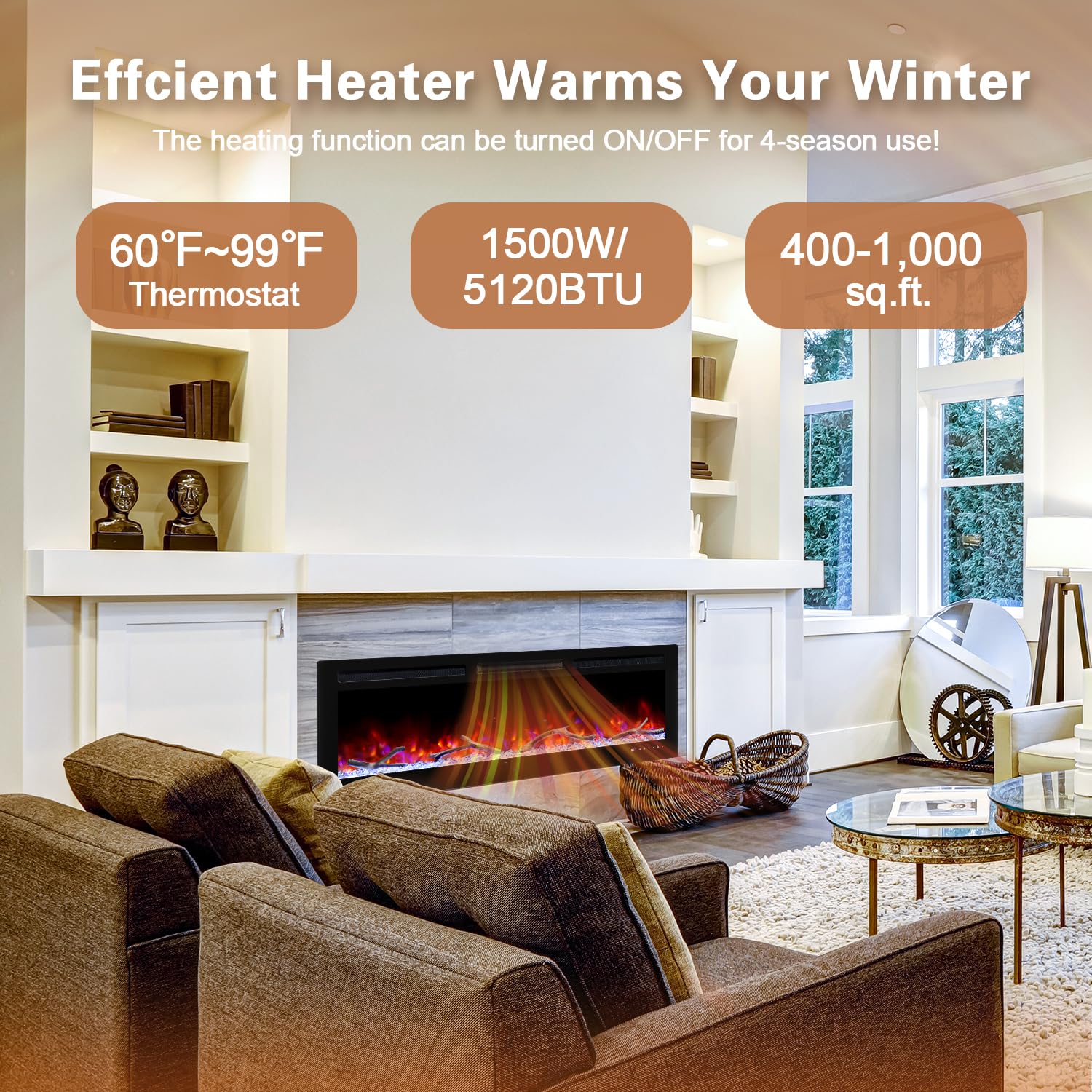 Amazon.com: Cheerway 72'' Smart WiFi Electric Fireplace Heater