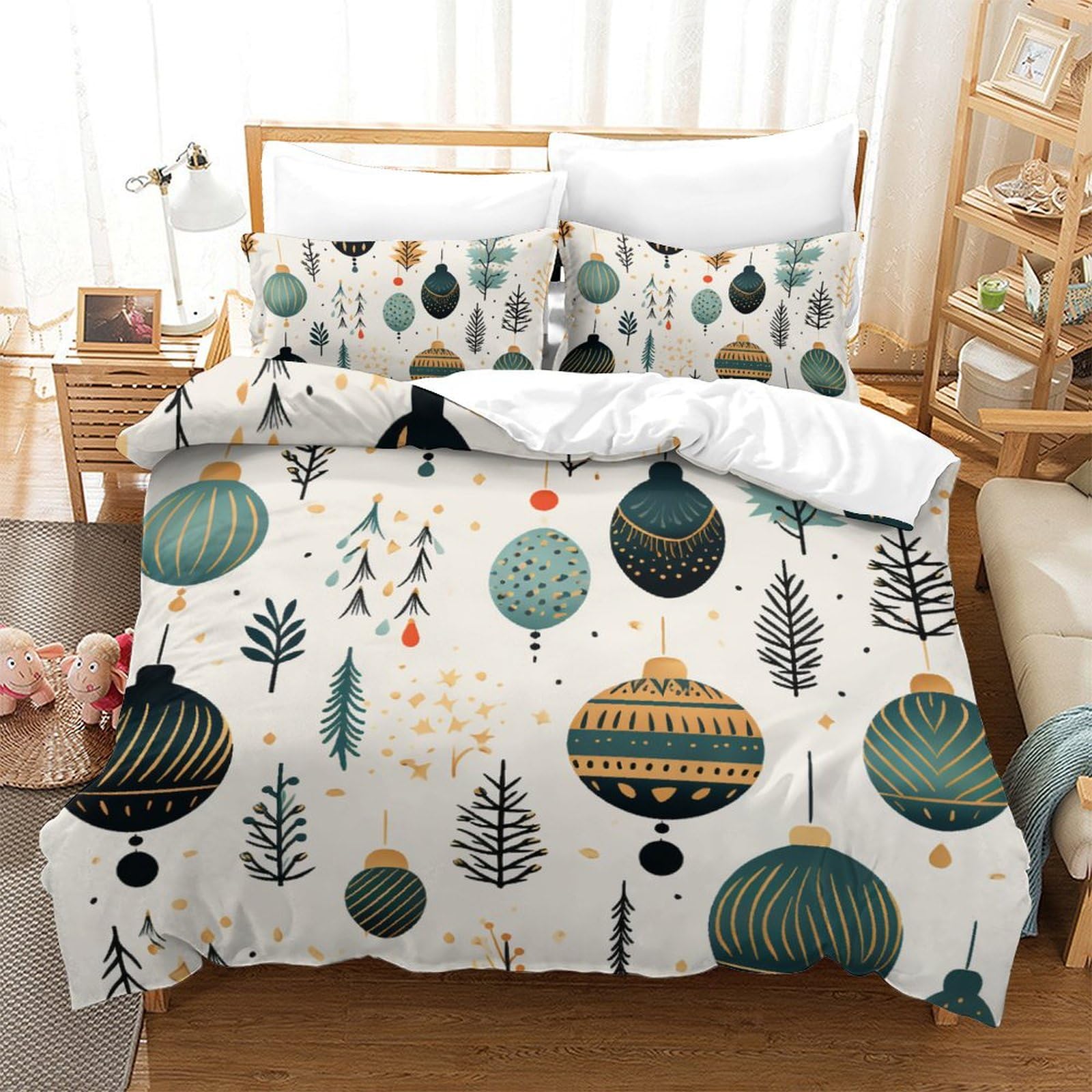 Set Biancheria Da Letto 3 Pezzi Natale – Copripiumino + 2 Federe Microfibra, Tema Renne, Taglia Double 200x200 Cm