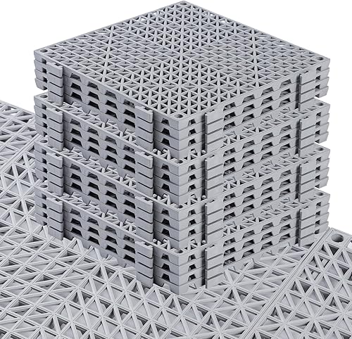 Tapete de drenaje entrelazado, 12 x 12 pulgadas, antideslizante, de goma, con agujeros, acolchonado, para terraza, piscina, baño interior y balcón