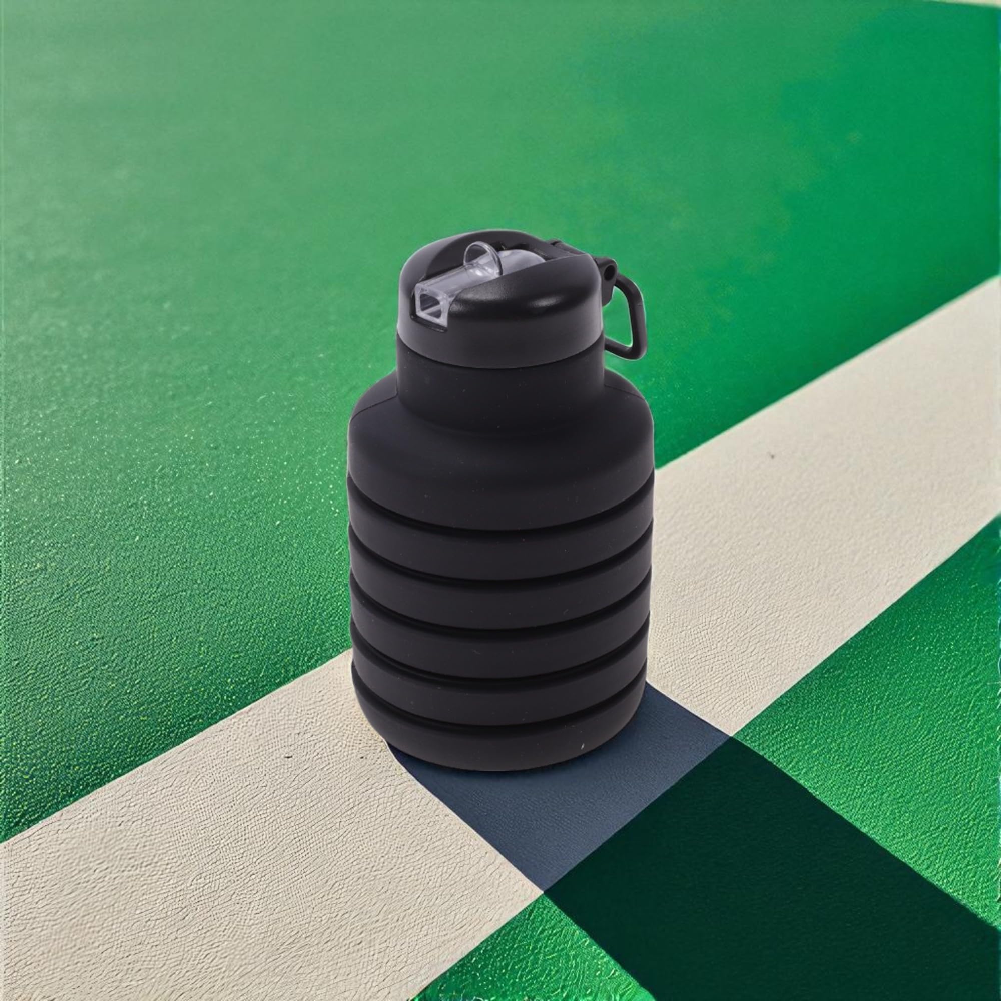 Photo 1 of 1 Pcs Water Bottle Sports Straw Collapsible Cup 500ml Hand Wash Silicone Black 21.5x7x7cm