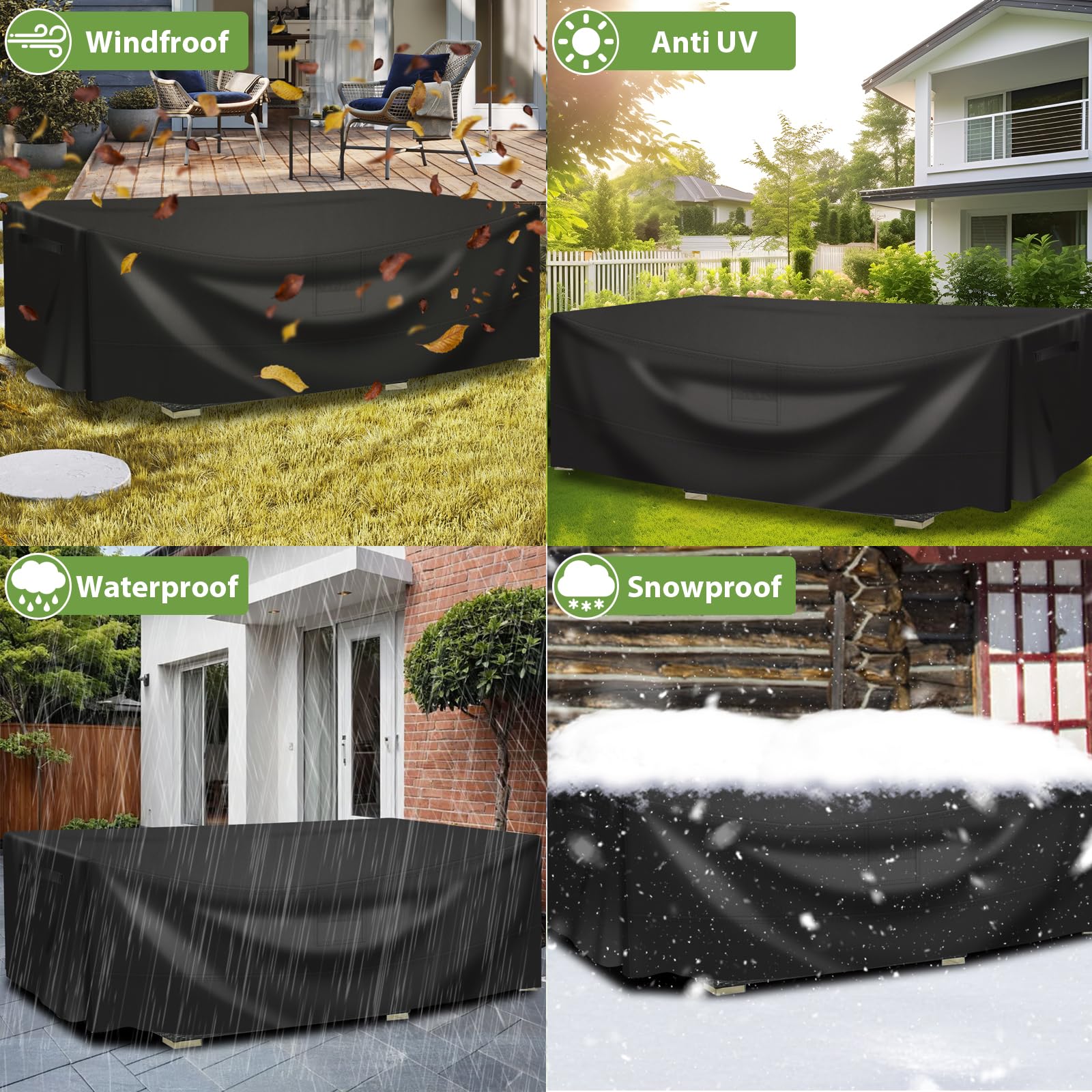 AKOZLIN Pokrowce ochronne na meble tarasowe 420D 274,3x208,3x71,1cm | Wytrzymały, wodoodporny i odporny na promieniowanie UV, pyłoszczelny, wiatroszczelny, odporny na śnieg