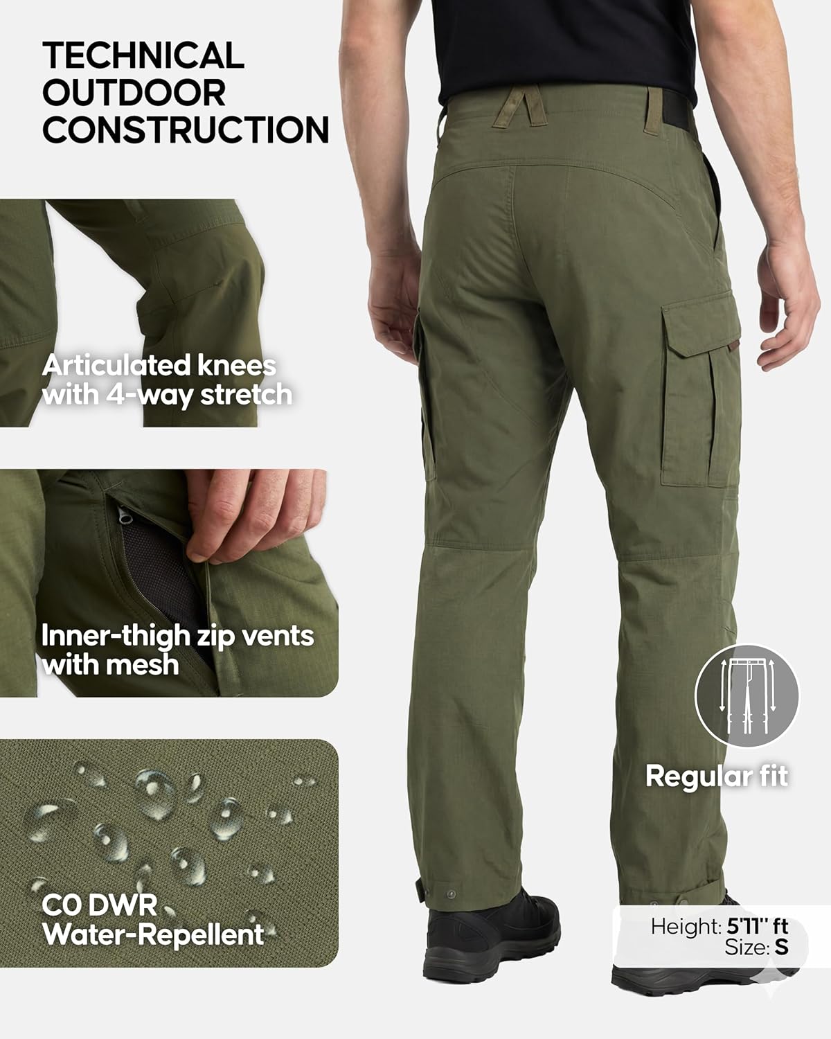 DANISH ENDURANCE Hiking Pants for Men, Softshell Lightweight Water-Resistant Outdoor Trousers with Stretch and Cargo Pockets