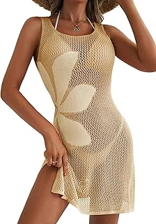 Dokotoo Women's Summer Swimsuit 2026 Cover up Crochet Beach Floral Hollow Out Slit Bikini Sleeveless Cover up Dresses Price In India