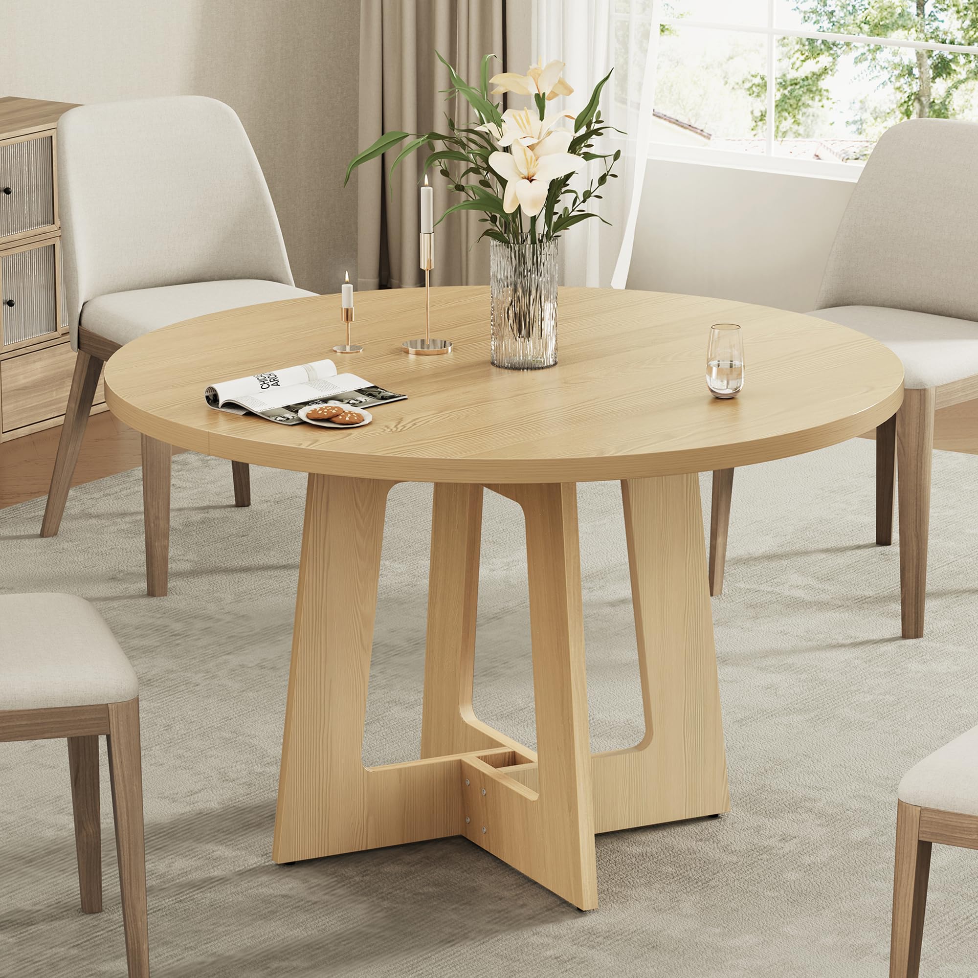 round dining table for 4 farmhouse kitchen table wooden circle dinner room table for home dining room kitchen living room walnut brown