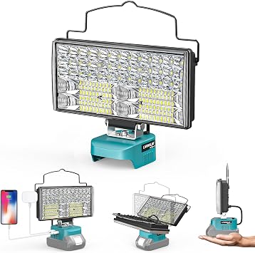 9000LM Cordless LED Work Light Compatible with Makita 18V Battery, 90W 7" Battery Work Flashlights with USB & Type-C, Portable Flood Light for Job Site, Garage, Camping