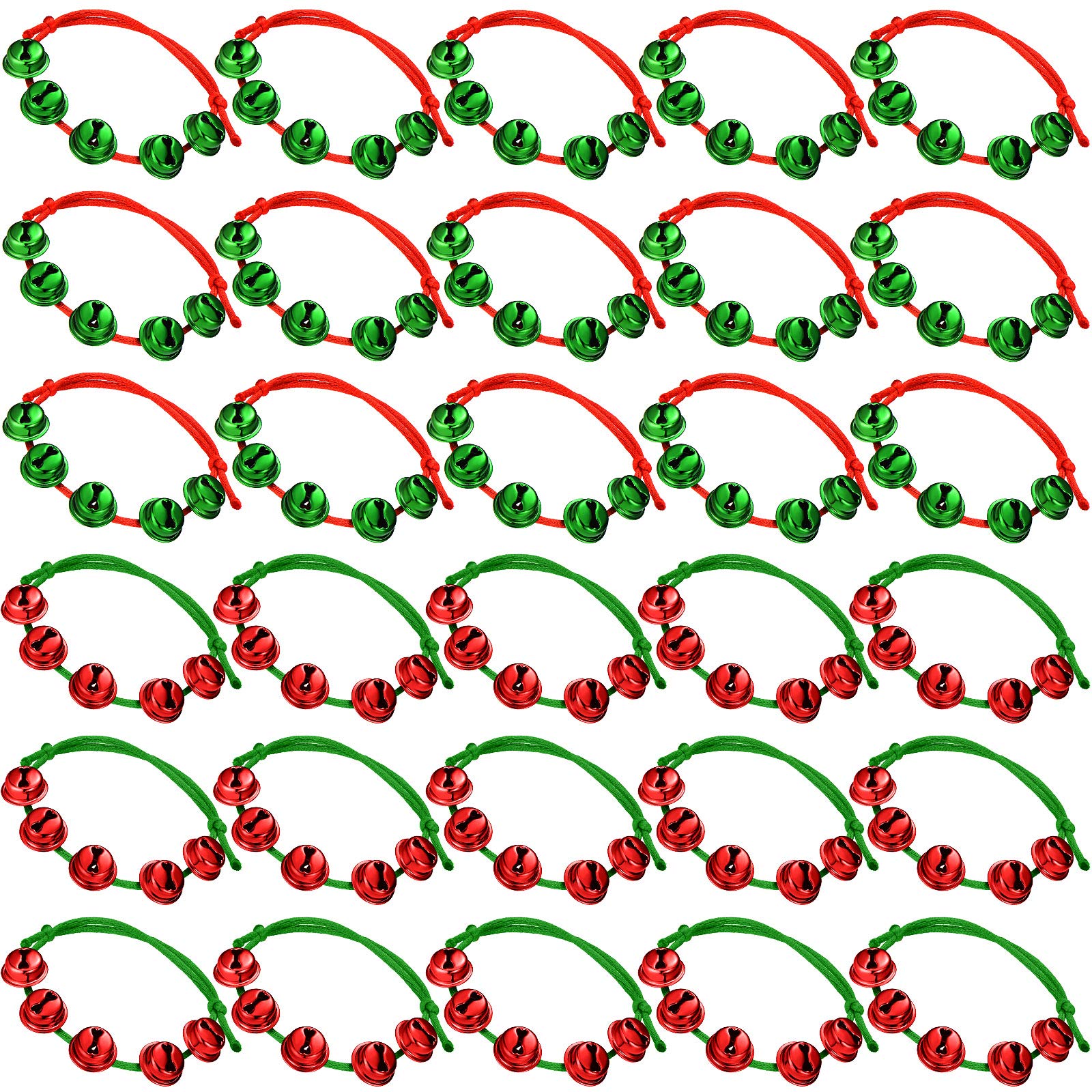 Yaomiao 48 Pieces Christmas Jingle Bells Bracelets Xmas Jingle Bells Bracelets Red and Green Adjustable Bracelets for Christmas Holiday Party Accessories Home Decor