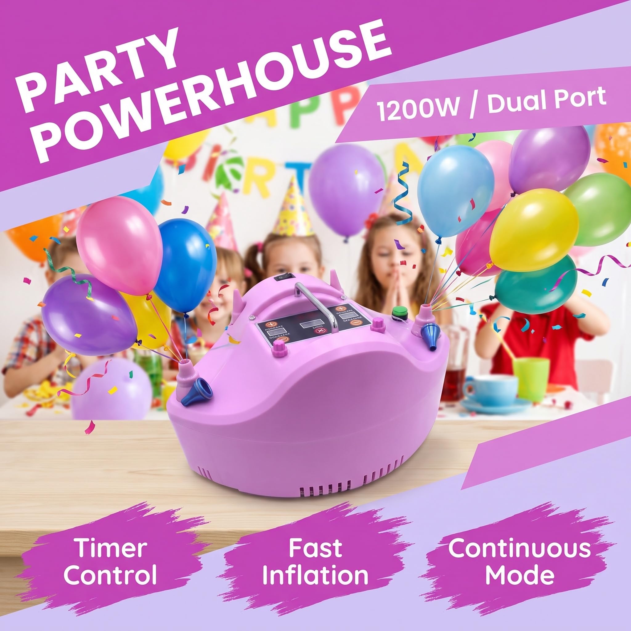 Pompa Elettrica per Palloncini, Gonfiatore Portatile A Doppio Ugello da 1200 W con Timer Digitale, Ideale per Compleanni, Feste, Matrimoni E Decorazioni per Eventi.