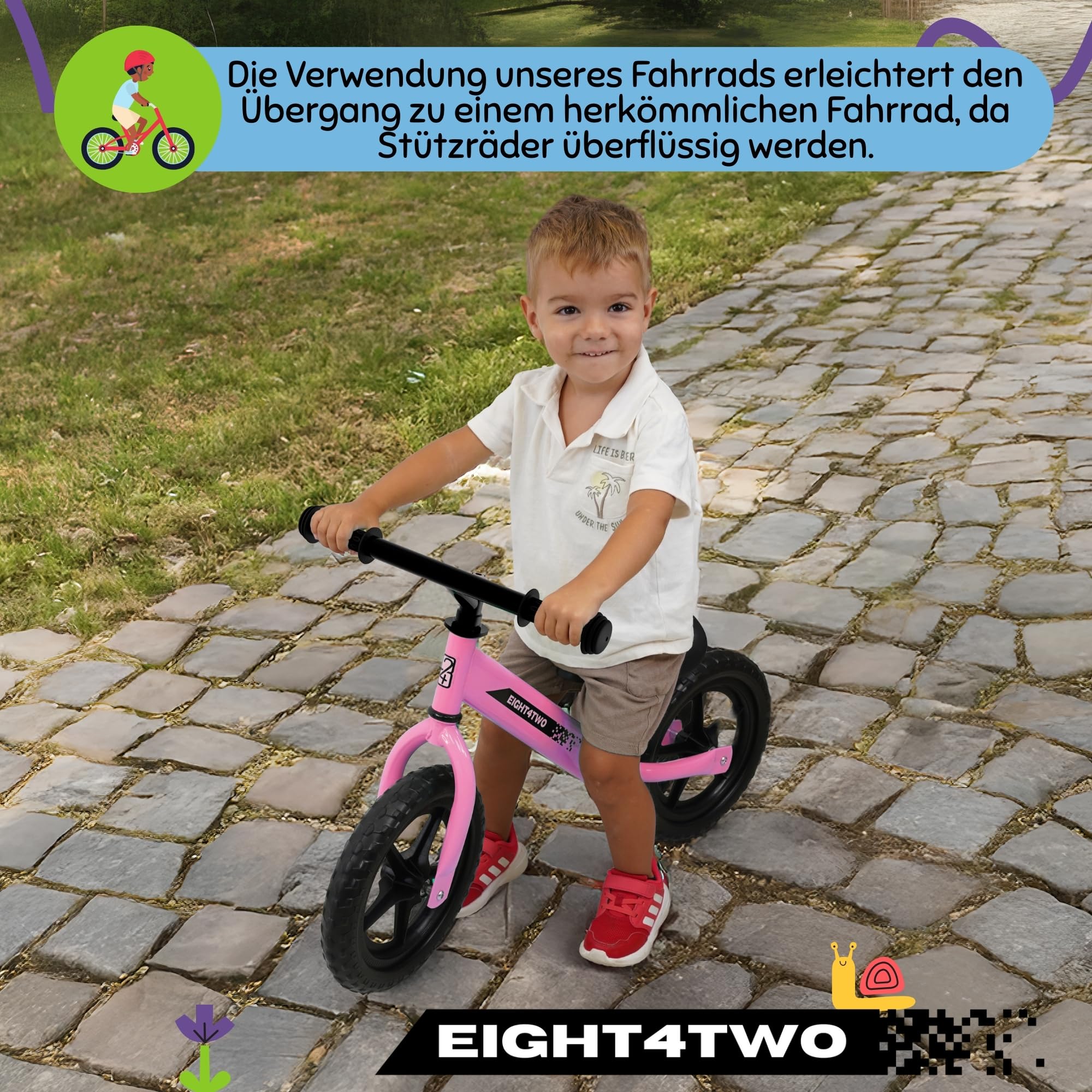 EIGHT4TWO Fahrrad ohne Pedale für Kinder von 2, 3, 4 und 5 Jahren, Fahrrad ohne Pedale, ideal zum Gleichgewicht, Spielzeug für Kinder von 2, 3, 4 und 5 Jahren.