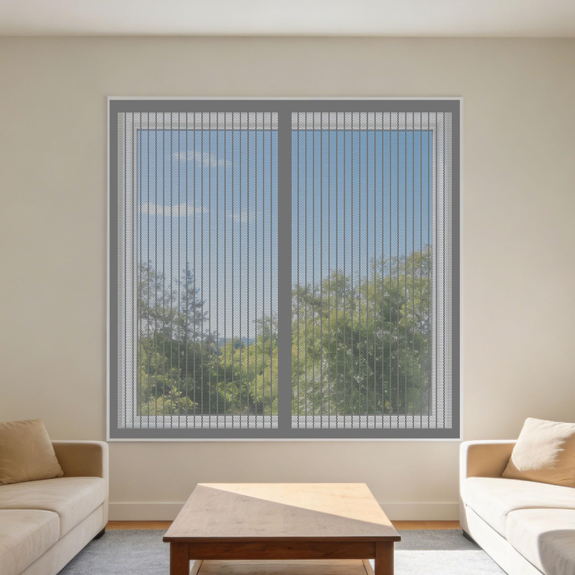 Magnetic Window Fly Screens Windows 170 x 165 cm Keep Fly Mosquito Out No Drilling Screen for Windows Easy Install for Doors and Patio Screens, Grey