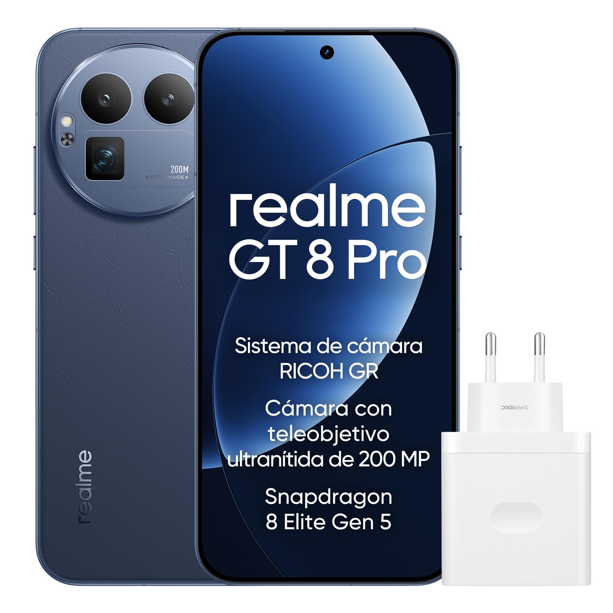 realme GT 8 Pro Smartphone 12GB+256GB, Sistema de cámara RICOH GR, Cámara con teleobjetivo ultranítida de 200 MP, Snapdragon 8 Elite Gen 5, Batería Titan de 7000 mAh, con Adaptador, Azul