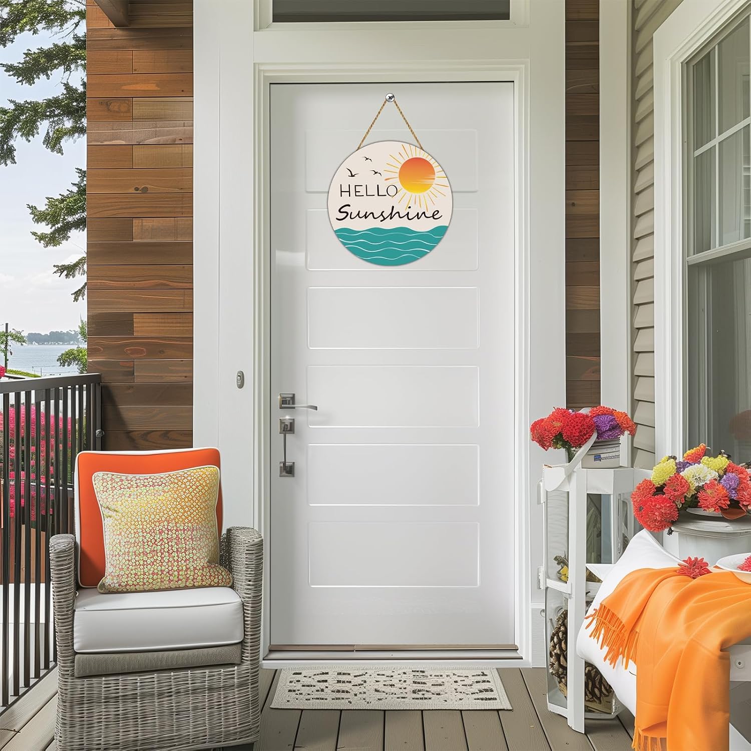 Summer Decorations for Home Summer Door Decor Hello Sunshine Door Sign Sea Sun Hanging Plaque Pool Decorations Wooden Front Door Hanger Hanging Sign for Office Porch Wall Indoor Home Decor(Green)