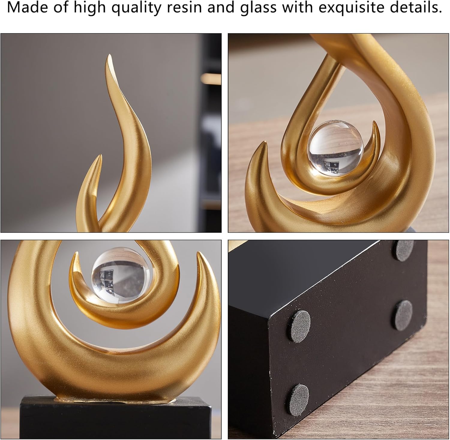 AWNR Abstract Gold Sculpture Decor: Flame Statue with Glass Ball Resin Art Figurines Unique Centerpiece Table Decorations Modern Home Decor Living Room TV Stand Coffee Table Office Decor