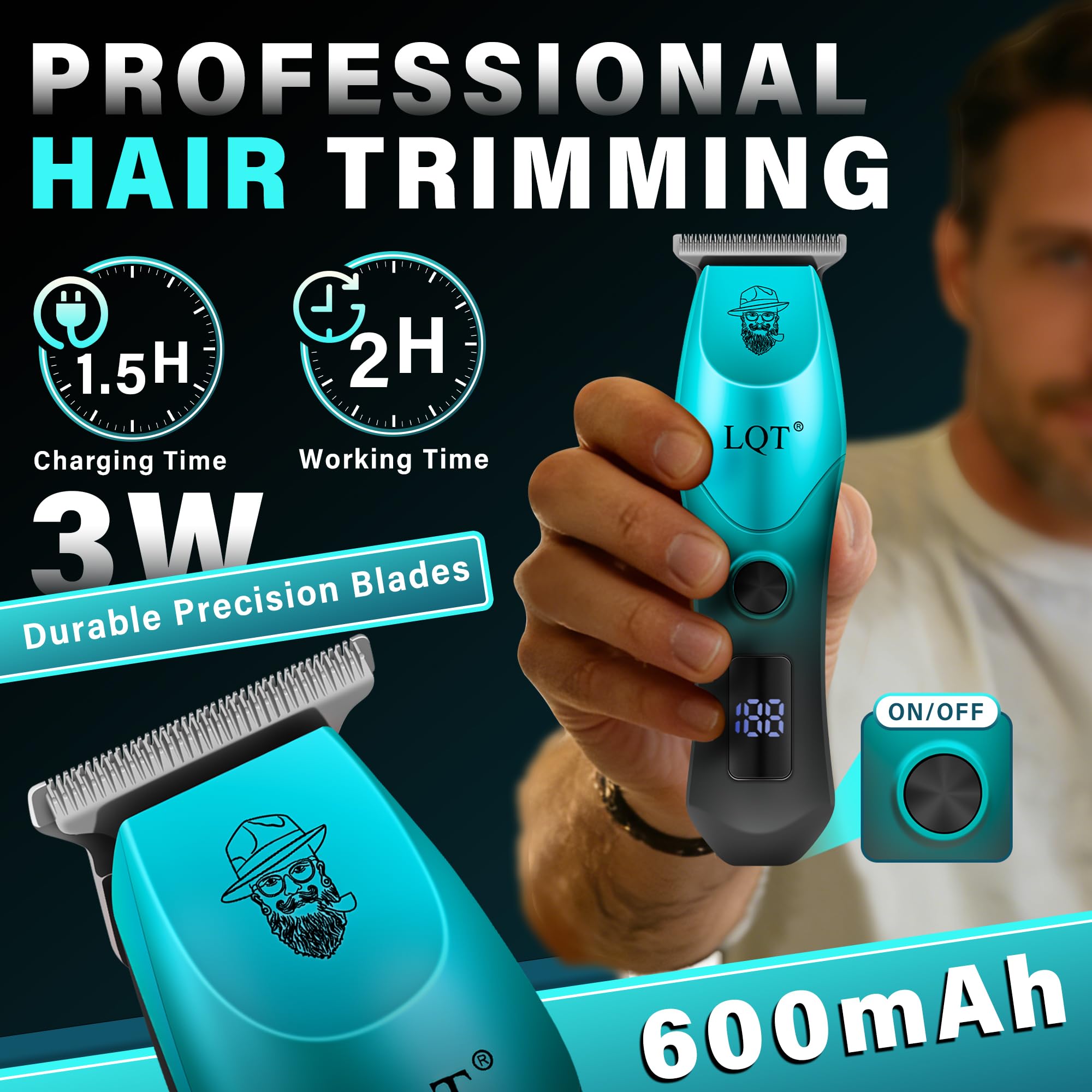 Kit tagliacapelli da uomo 4 in 1, include tagliacapelli per naso, rasoio elettrico e trimmer per incisione, set di toelettatura ricaricabile USB wireless, design blu sfumato, regalo ideale per gli