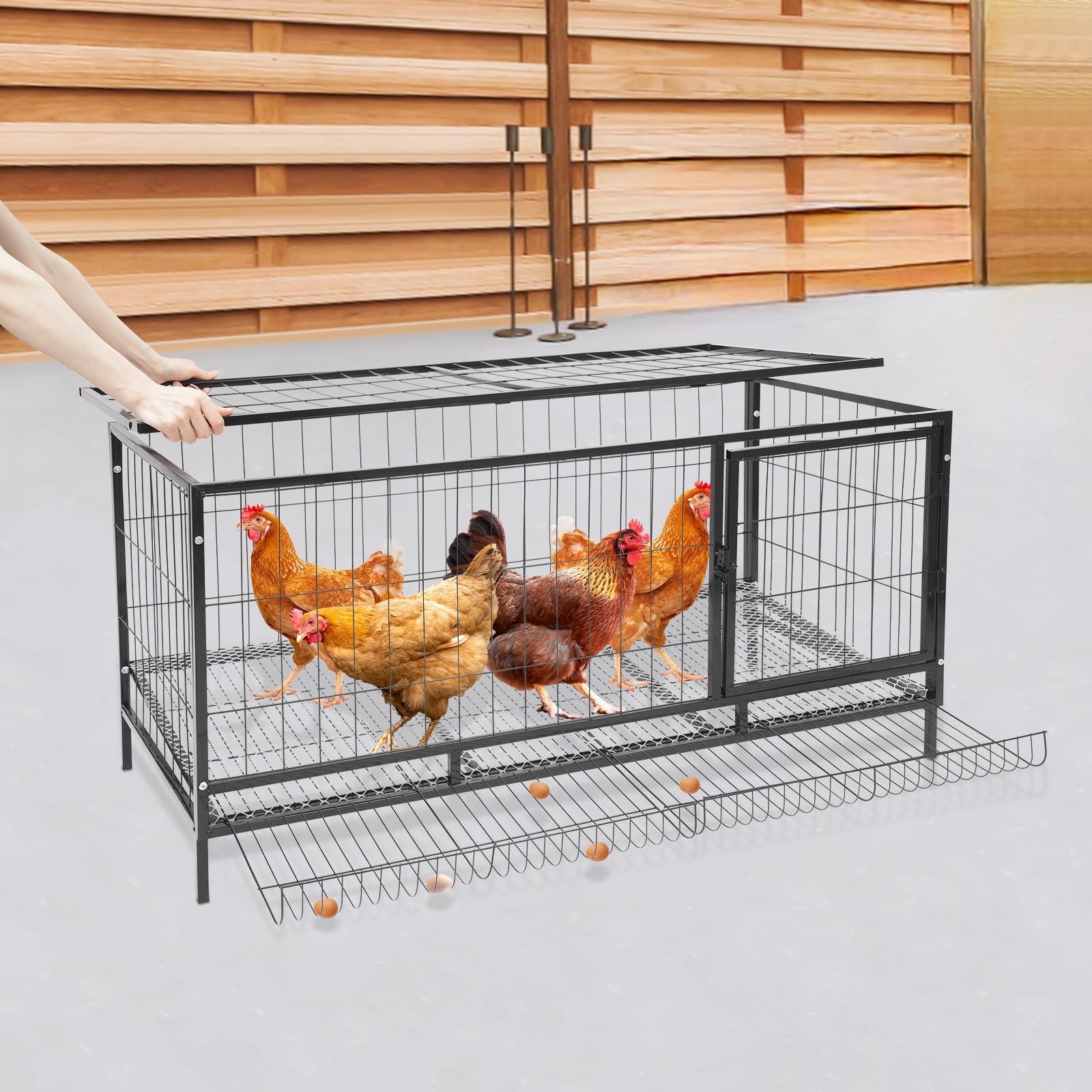 Gallinero para 10 gallinas, jaula exterior de hierro con pajarera abierta y desmontable, todo en uno, gallinero con corral, jaula de gallinas con nido, 120 * 58 * 62 cm