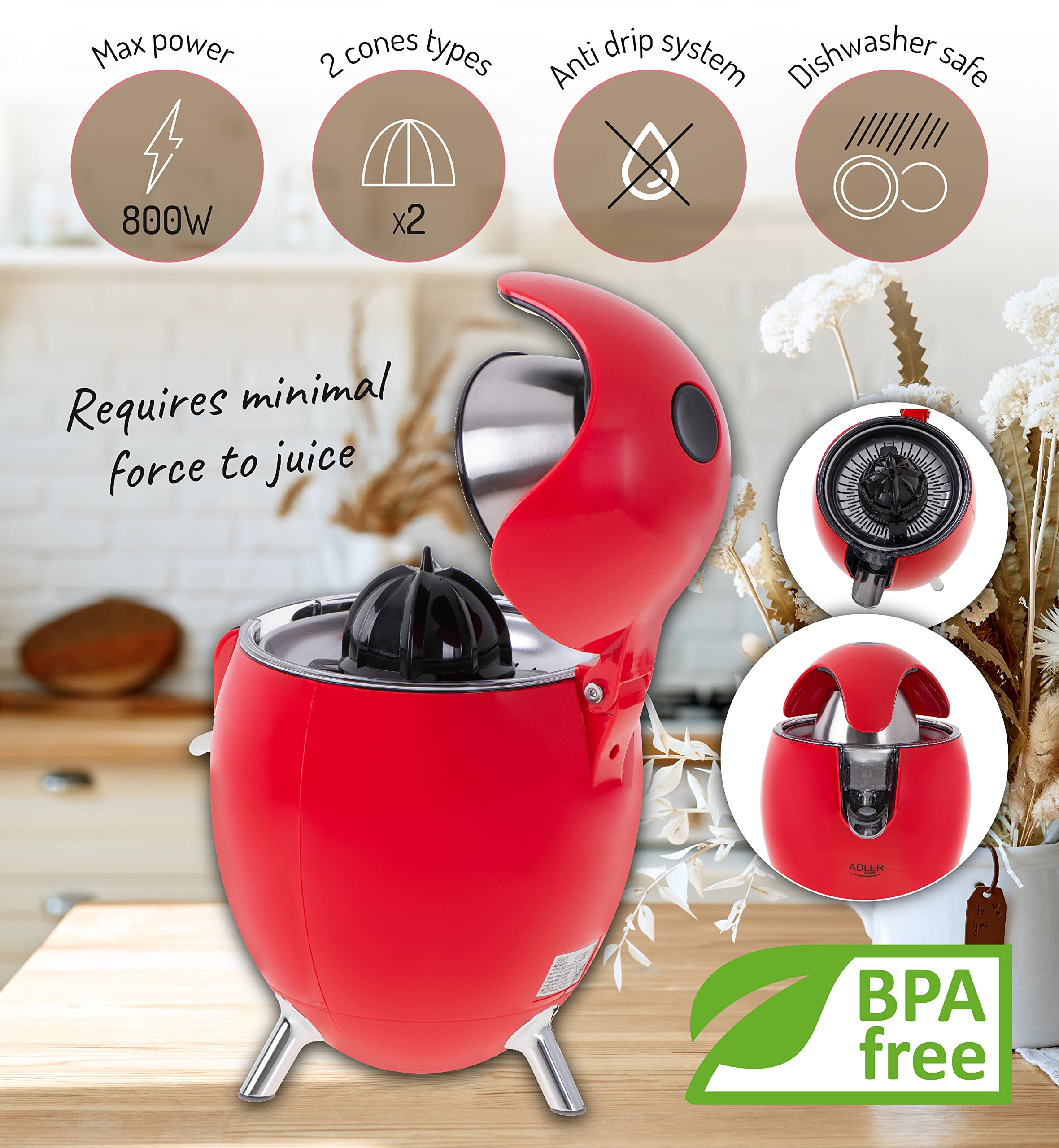 Adler AD 4013 Presse-agrumes rouge