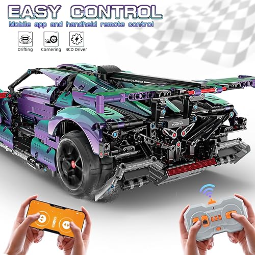 Miniatura 4 de BTEC Super Cars - Kits de construcción para adultos, escala 1:10, MOC RC, bloque de automóvil, kit de modelo de control remoto para hombres,