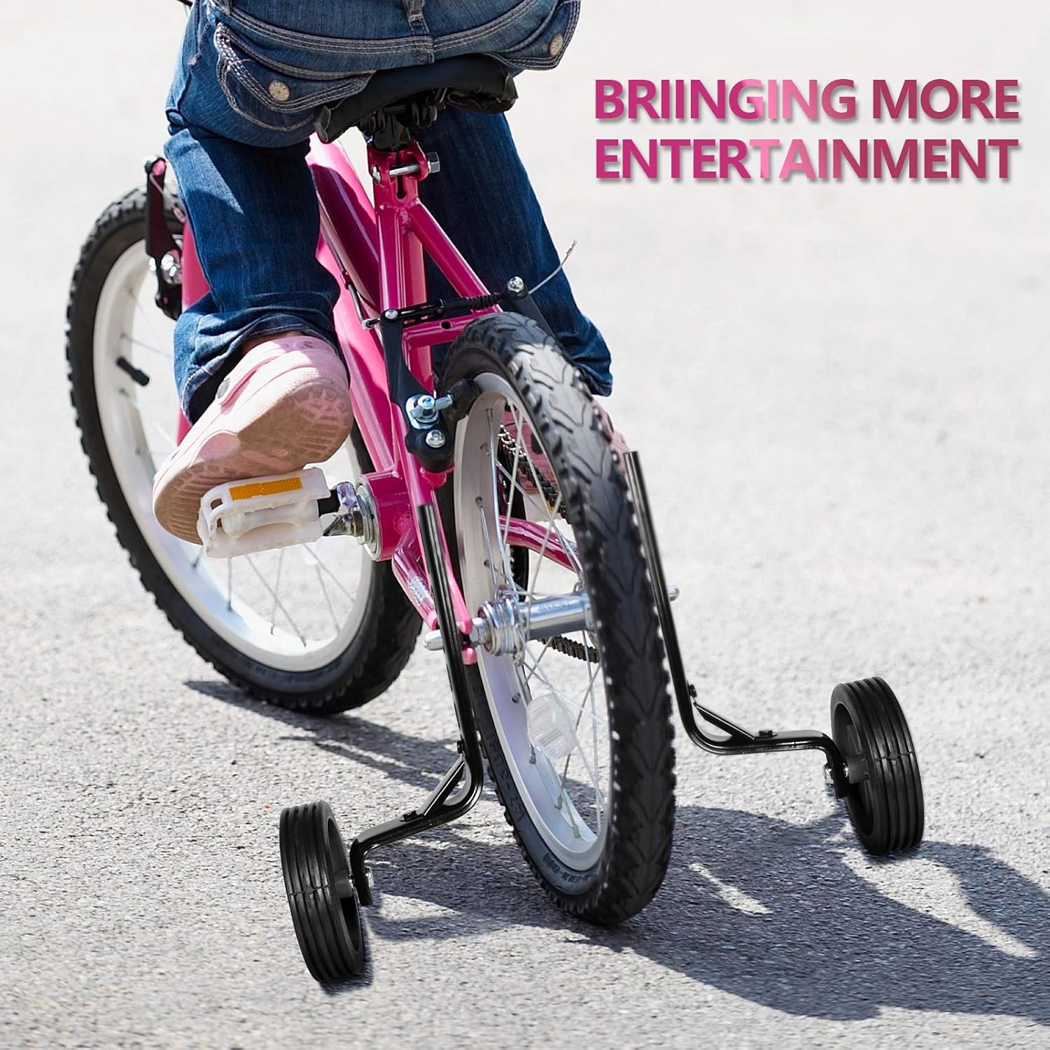 BNKIHDD Bicycle Training Wheels for Kids Stronger Version Replacement Adjustable Bicycles Stabilizer for Children, Suitable for 12/14/ 16/18/ 20/ inch Children's Single Speed Bikes (Black) : Sports & Outdoors