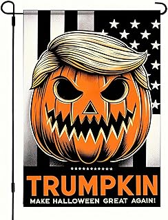 Halloween Trumpkin Flag - Make Halloween Great Again 12X18 Inch Double Sided Funny Political Pumpkin Banner With Trump Hair - America Vote Republican Garden Flag