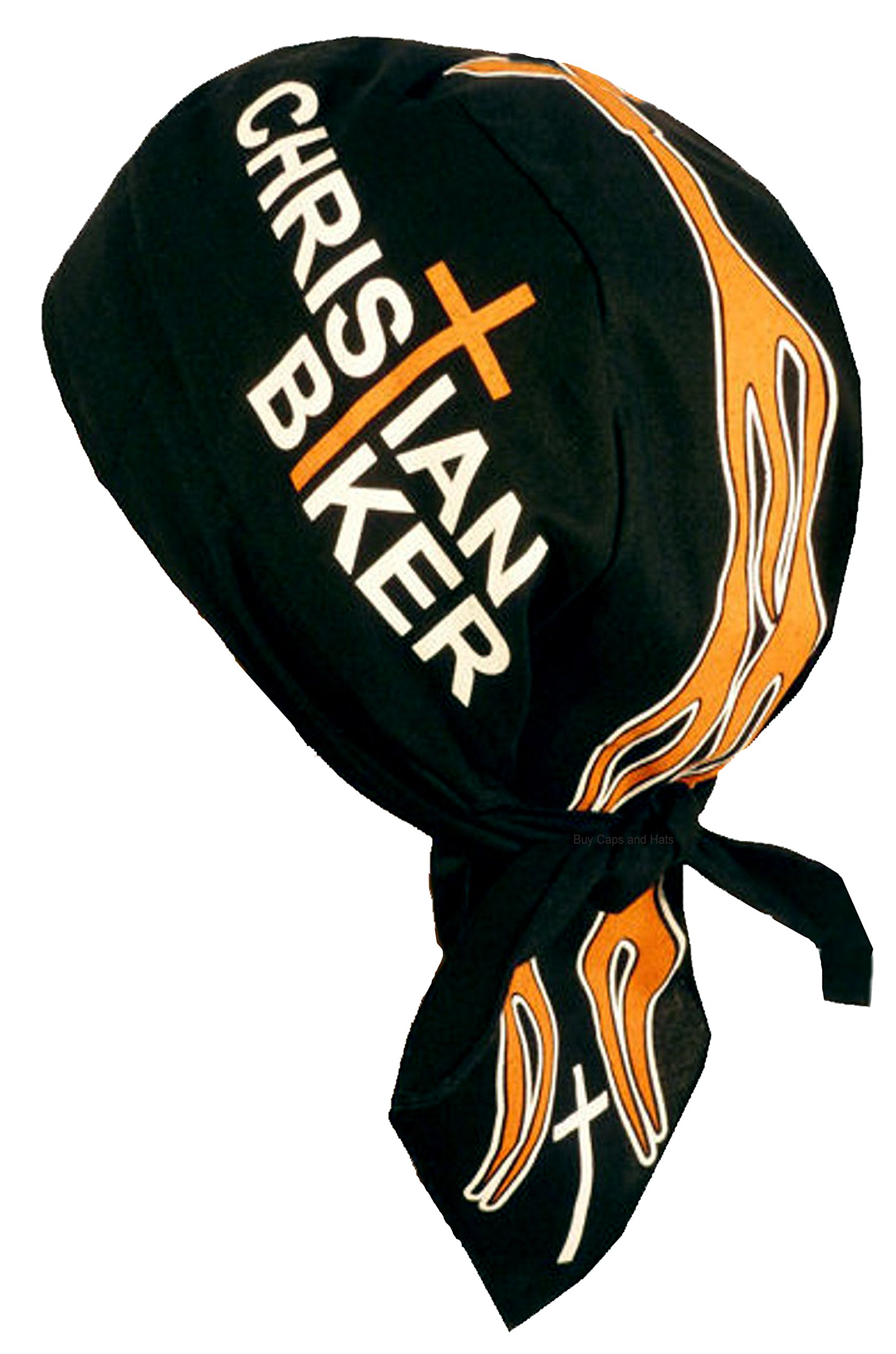 Buy Caps and Hats CHRISTIAN Doo-Rag with SWEATBAND Motorcycle Skull Cap Bikers Do-Bandana Christian Biker Orange Cross