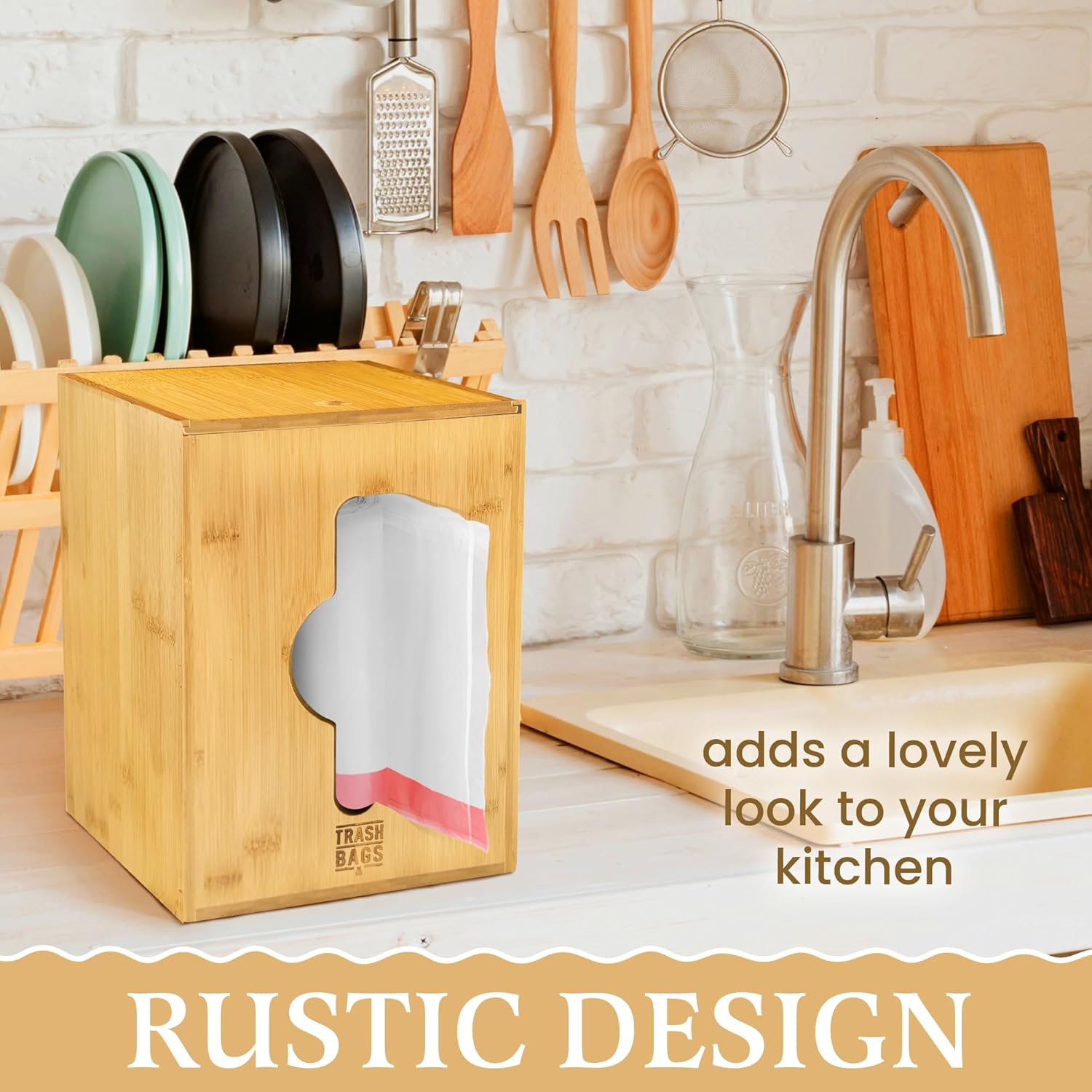 Extra Large Trash Bag Dispenser Holder, Fits 13,30,33 Gallon & Large Rolls, Wall Mount or Under Sink Organizer with 3 Rubber Bands, Kitchen & Pantry Garbage Bag Storage.