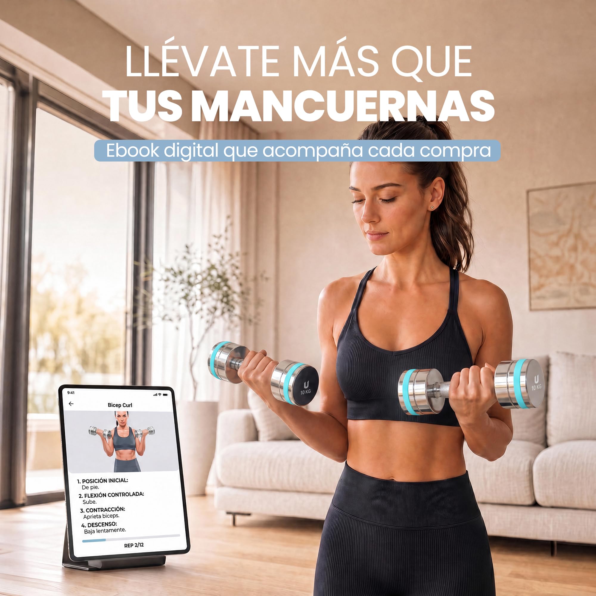 unycos - Mancuerna Ajustable de Acero【2,5-25 kg】Pesa Ergonómica con Barra y Discos para Gimnasio en Casa, Pilates y Fitness, Entrenamiento Integral (Titan Transformer)