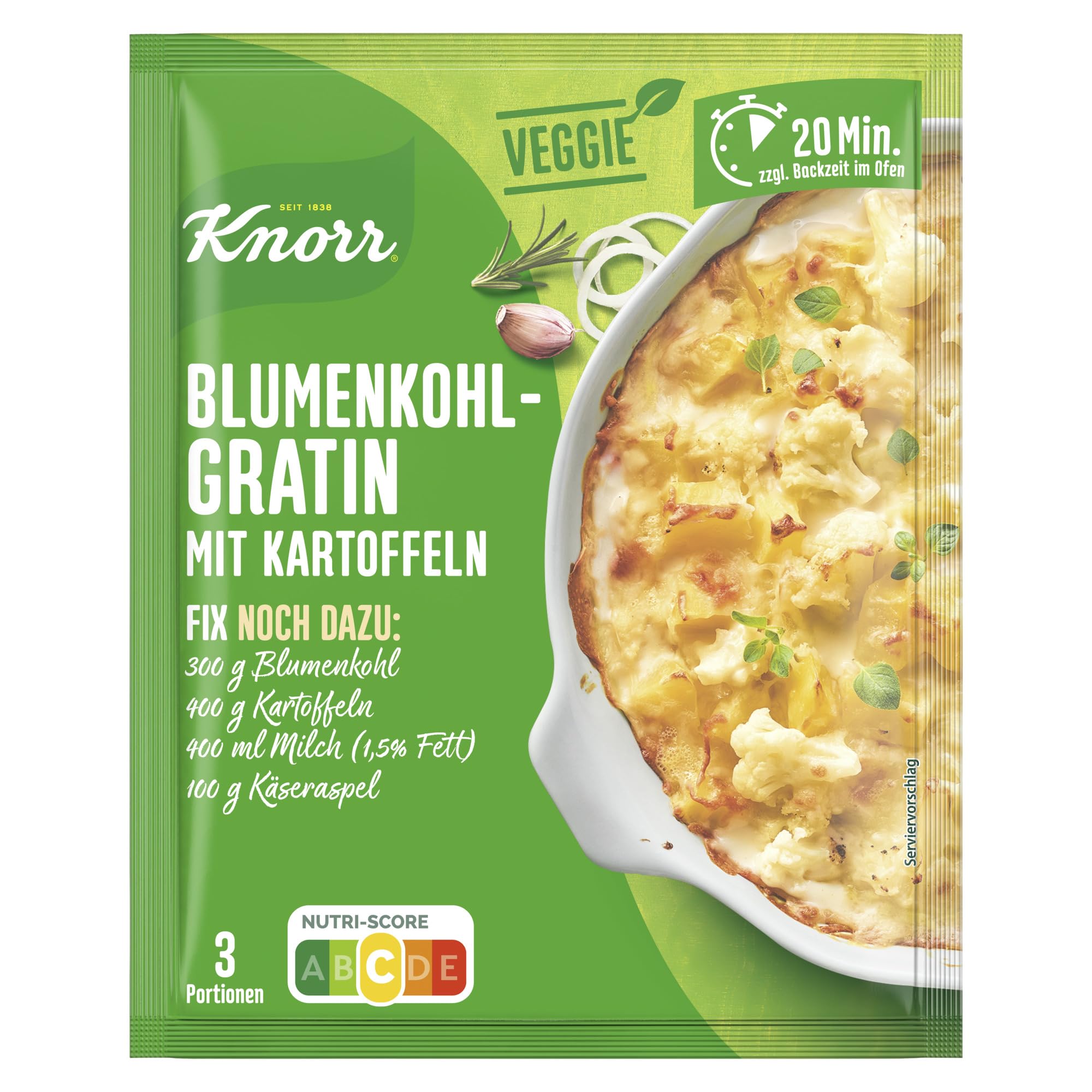 Knorr Fix Würzmischung Blumenkohl-Gratin mit Kartoffeln für ein leckeres Auflaufgericht mit natürlichen Zutaten 3 Portionen