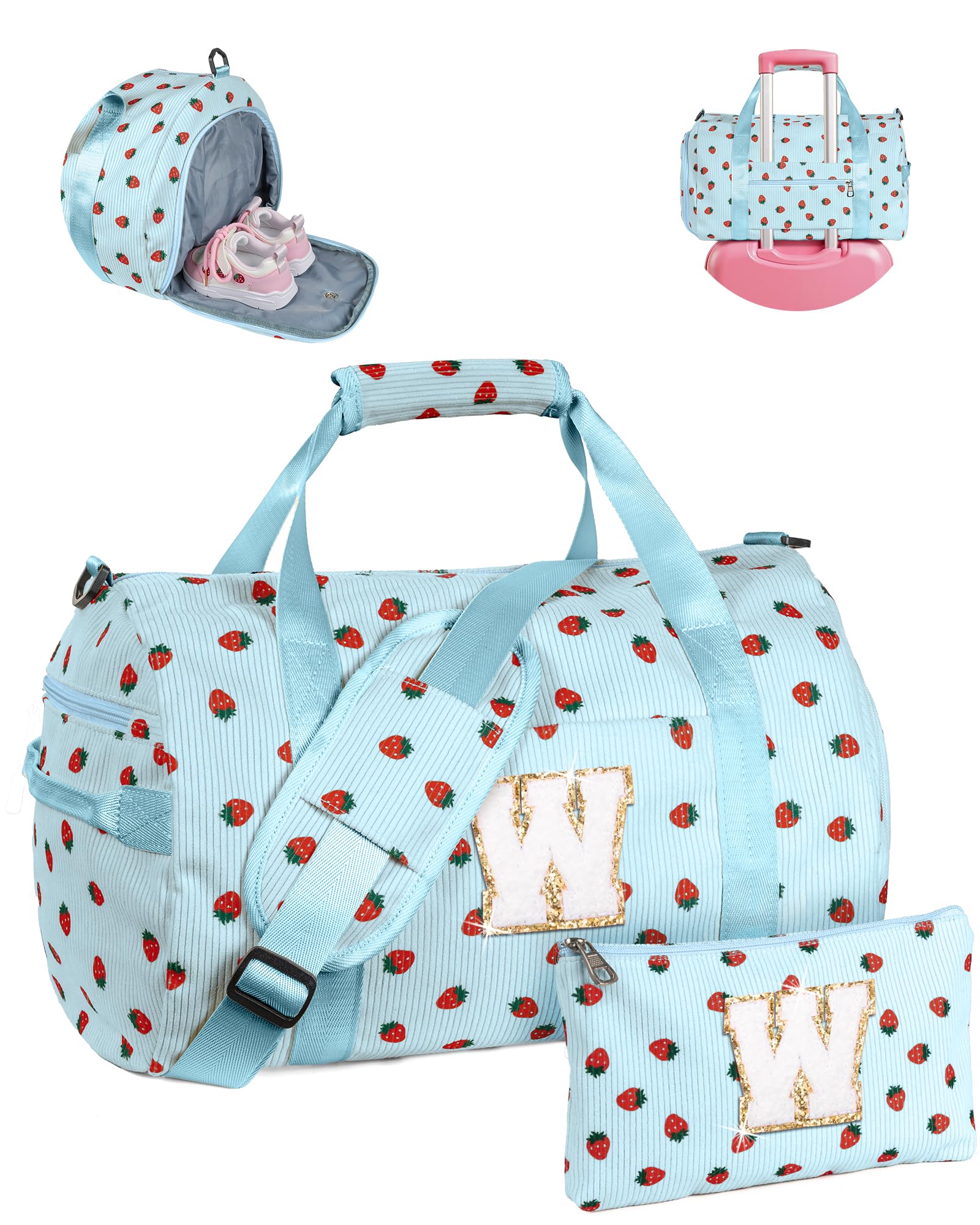 Vogewood Party Favors for Teenager, Girls Gym Bag, Kids Personalized Weekend Duffel Bags with Shoe Compartment, Initial Travel Tote with Makeup Bag,