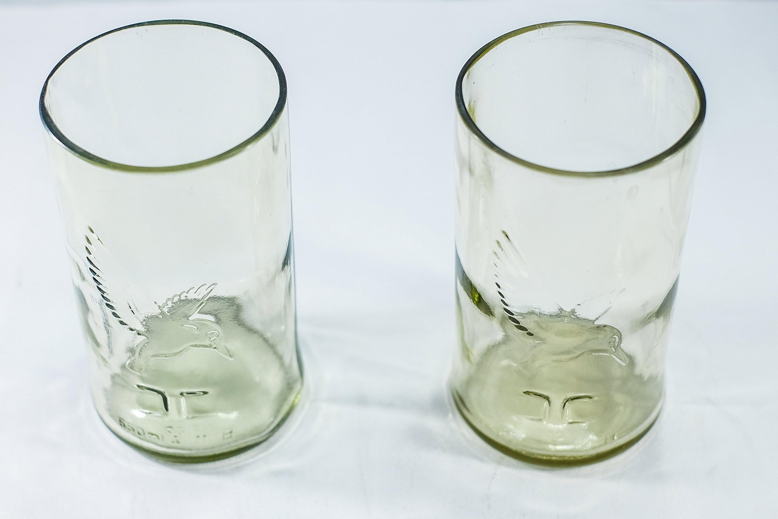 CLEAR Indian Beer Kingfisher Glasses made from the bottle with bird logo