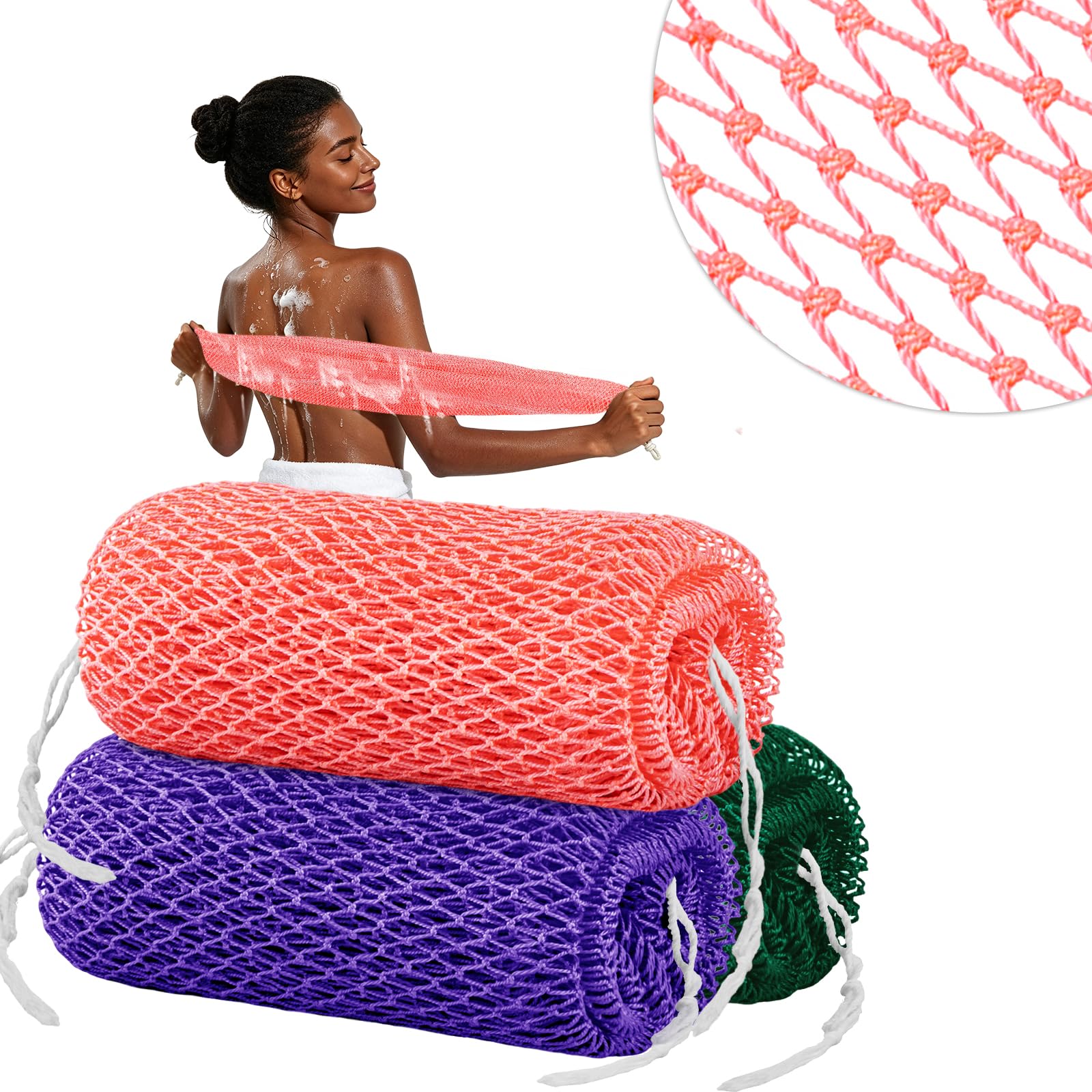 Cleangor 3Pcs African Net Sponge Authentic with Knots - Exfoliating Body