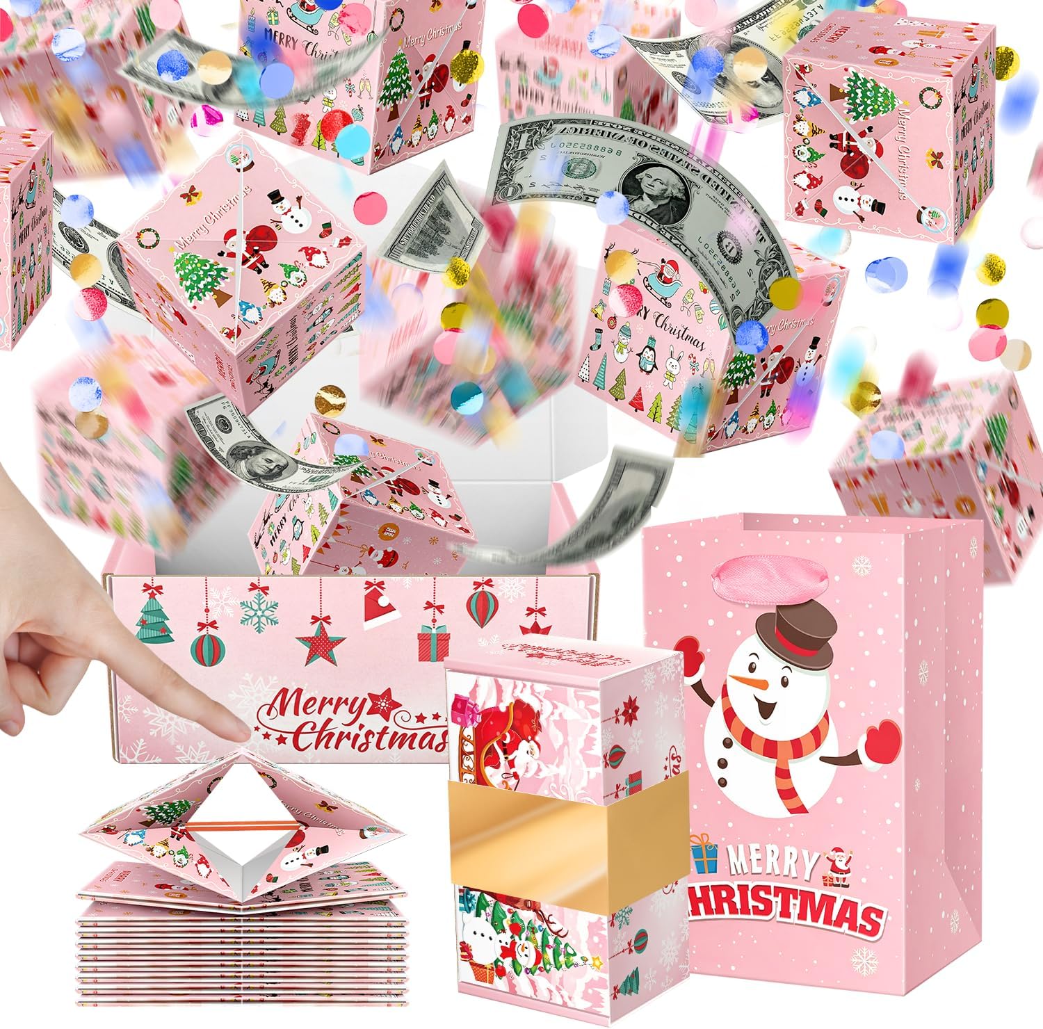 Lyforpyton Christmas Pop Up Explosion Gift Box - Fun Surprise Box for Cash, Photos & Confetti, Holiday Party Favor ( Pink