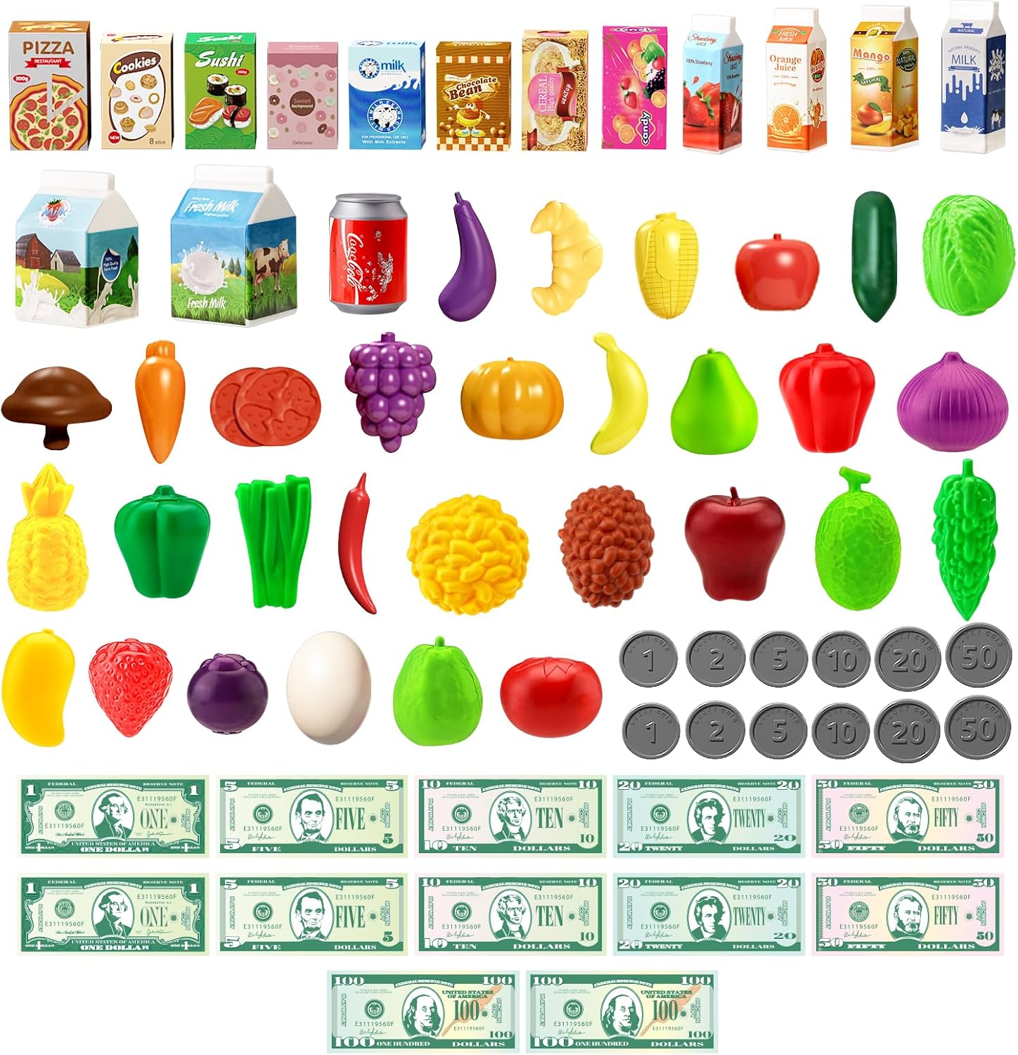 102pcs Kids Shopping Cart Trolley Play Set with Pretend Food and Accessories,Perfect for Ages 3+ Pretend Play and Role-Playing Games (Red)