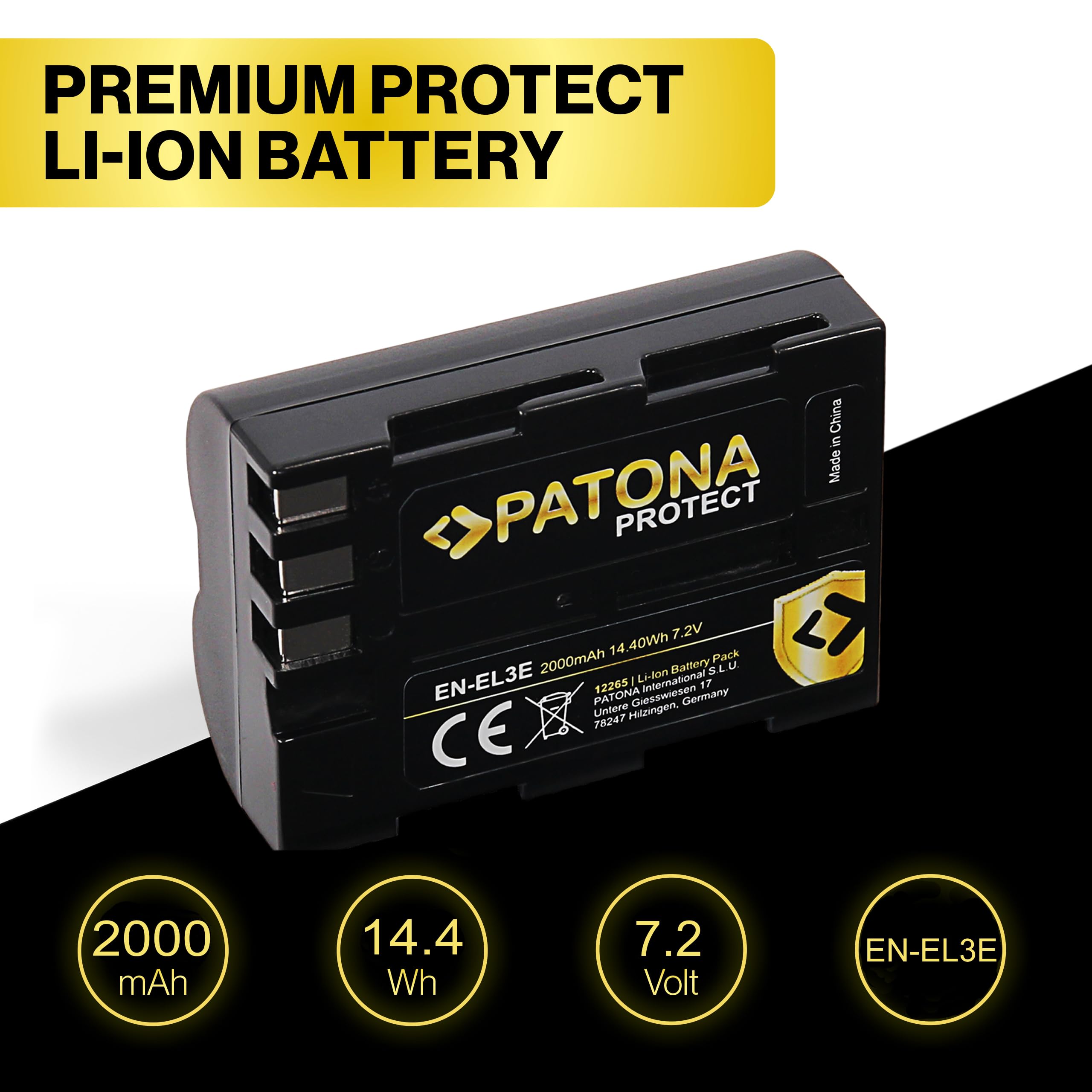 PATONA 2X Protect Akumulator do Nikon EN-EL3E ENEL3E 2000mAh | Akumulator zamienny z etui ochronnym do D700 D300 D300S D200 D90 D80 D70 D70s D50 D100