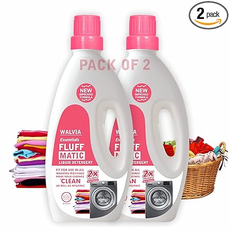 Walvia Washing Machine Liquid Detergent - 2L Multi-Fragrance Fluff Matic Liquid Detergent, Specially Designed Laundry Liquid for Fabric Care (1 Liter - Pack of 2 Bottles)