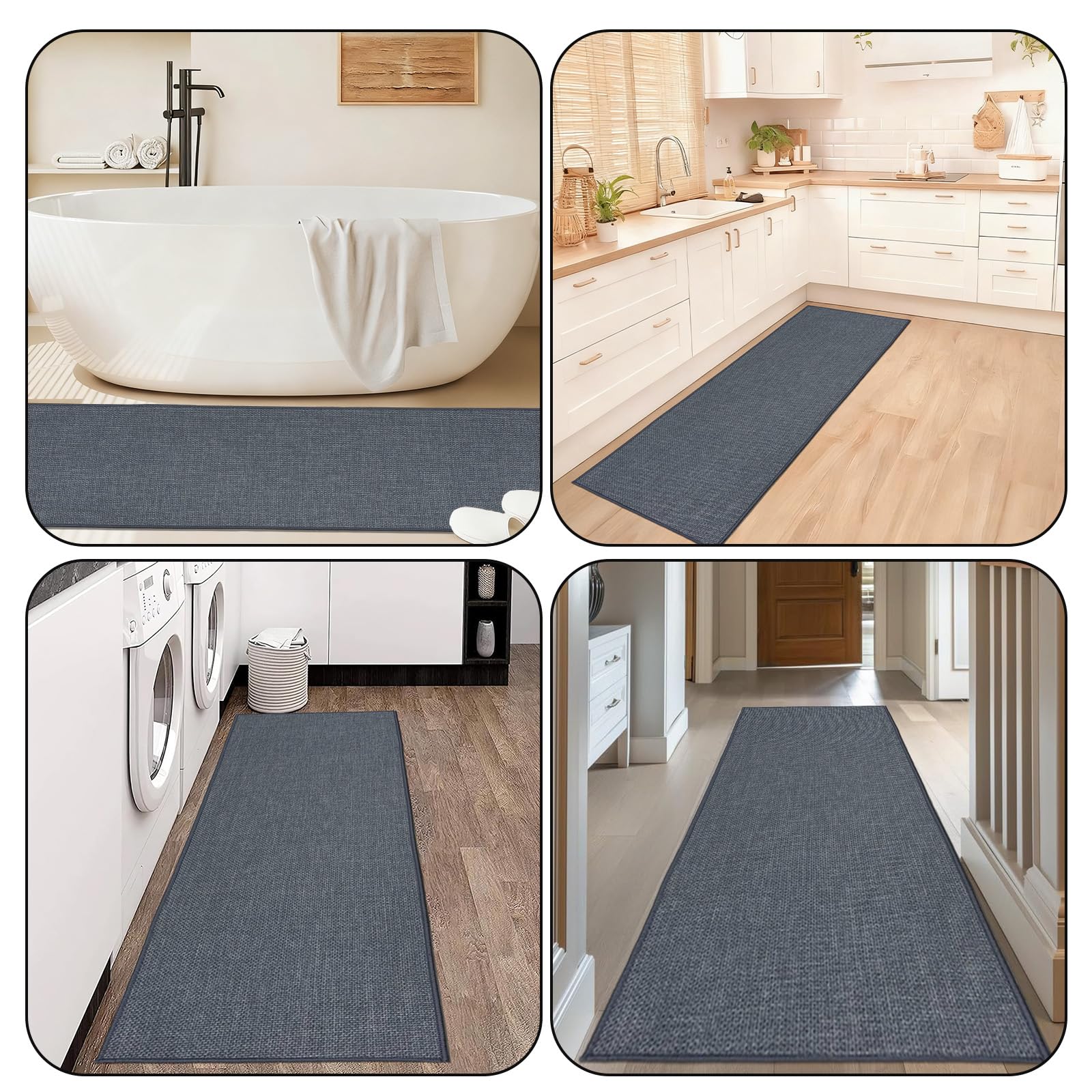 Tapis de Cuisine Antidérapant en Caoutchouc, Tapis Antifatigue Lavable Devant Évier - Imperméable et Résistant à l'huile pour Salle de Bain, Buanderie, Couloir (Gris, 43.5x120)