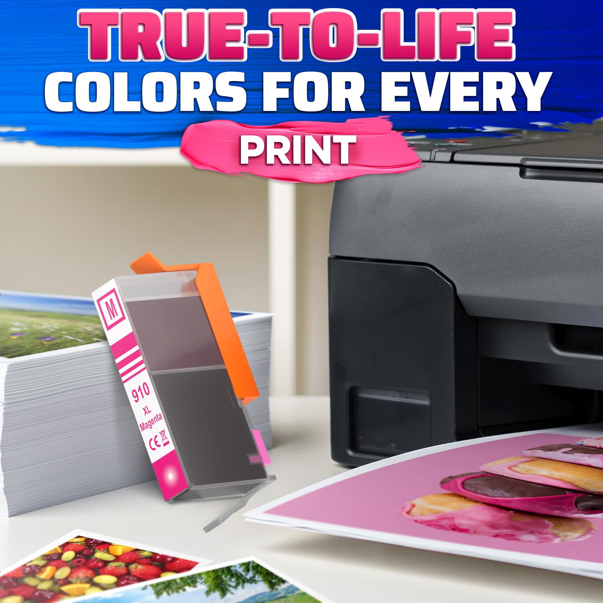 Confezione da 4 cartucce d'inchiostro 910XL per stampanti 910XL, nero e a colori per stampanti 8020, 8025, 8028, 8030, 8035, 8010, 8015, 8018, 8022, qualità di stampa affidabile e installazione rapida